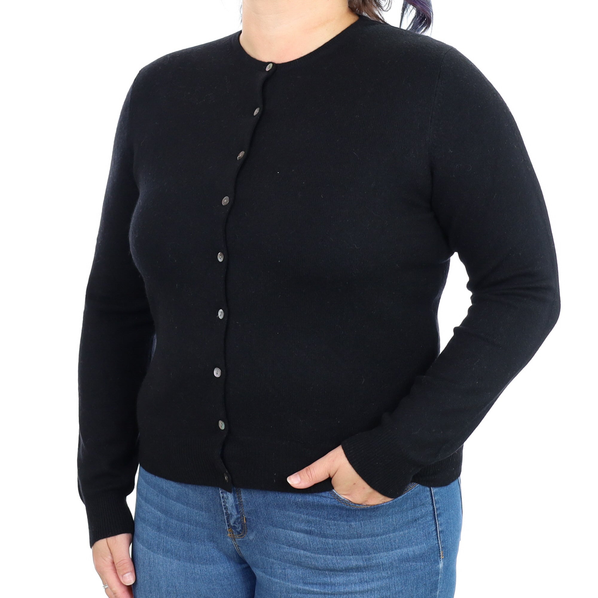 Black Cashmere Crew Neck Cardigan Large