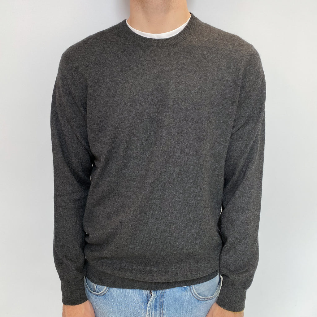 Men's Slate Grey Cashmere Crew Neck Jumper Large