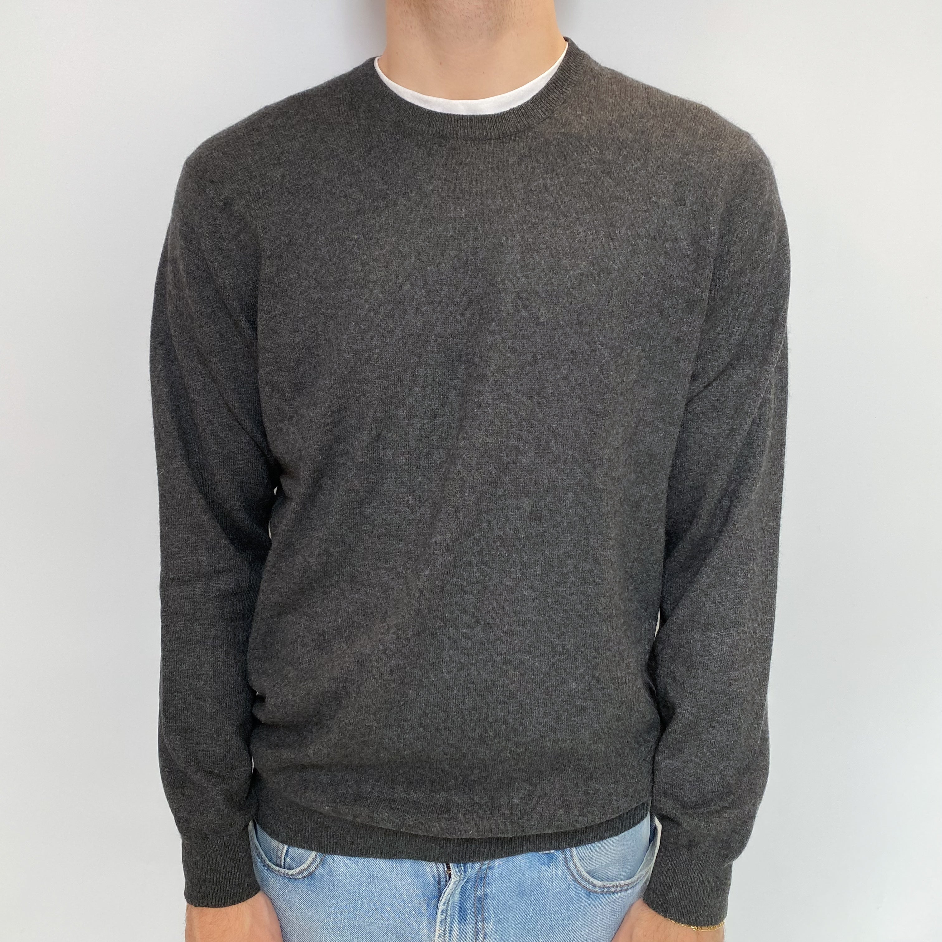 Men's Slate Grey Cashmere Crew Neck Jumper Large