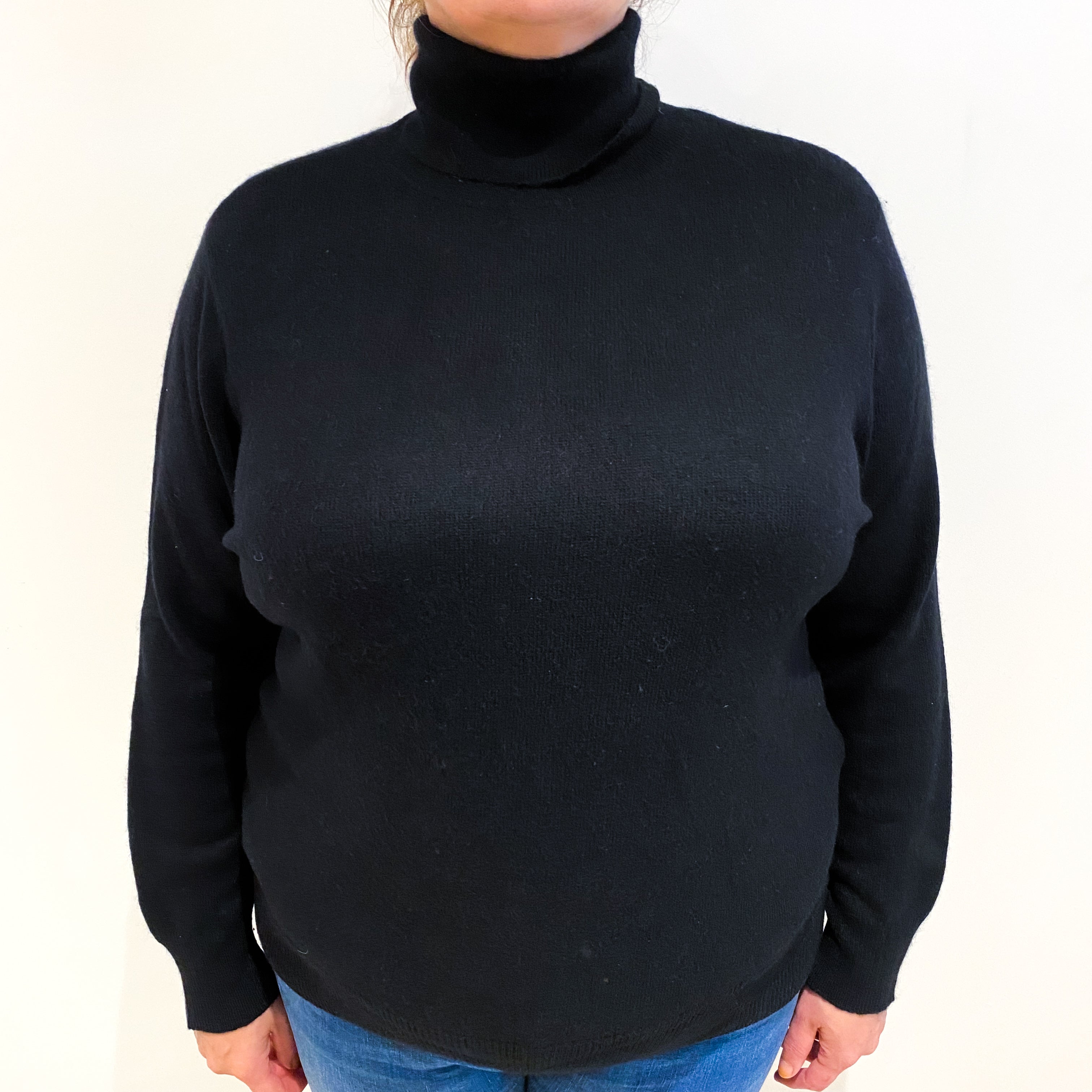 Black Cashmere Polo Neck Jumper Extra Large