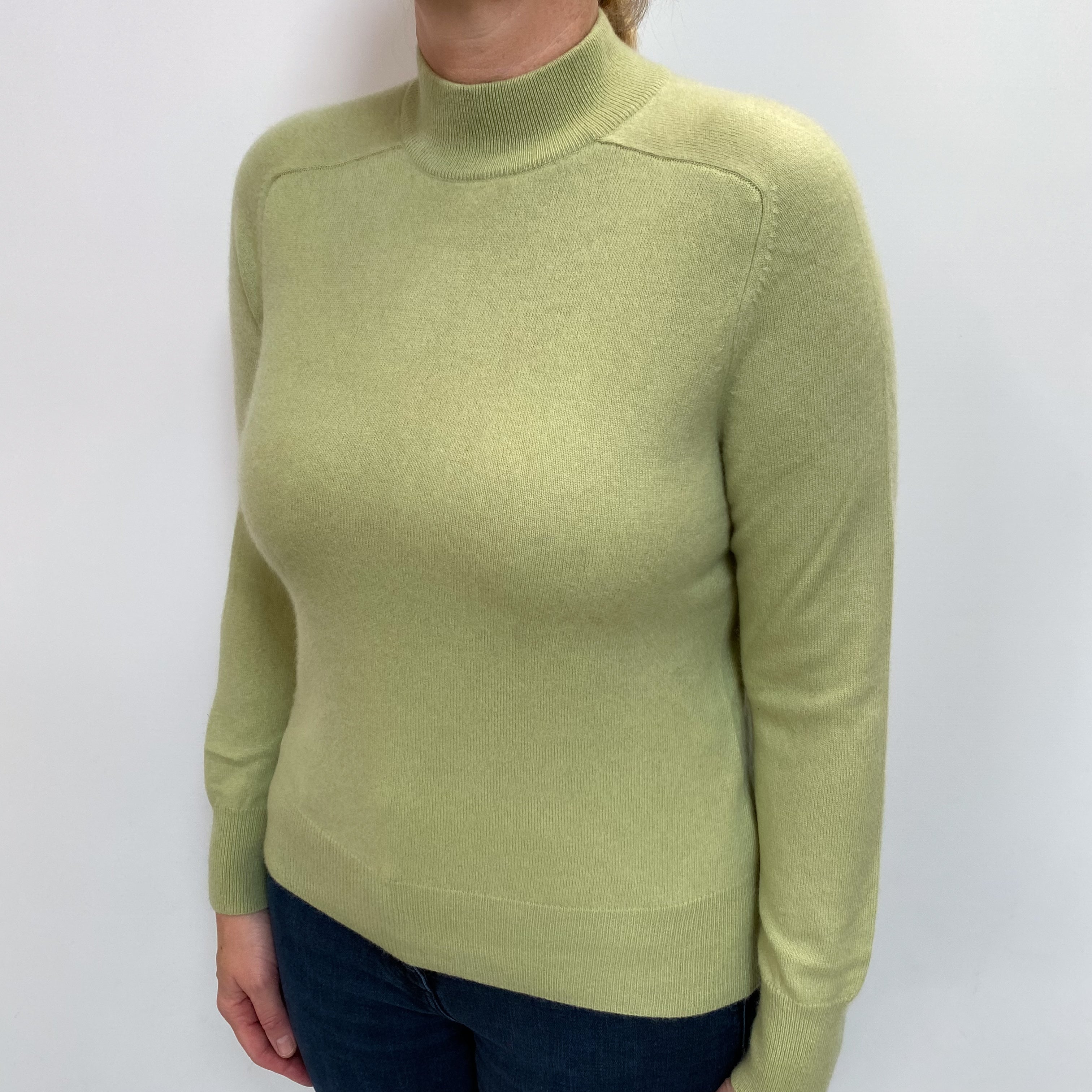 Pistachio Green Cashmere Turtle Neck Jumper Large