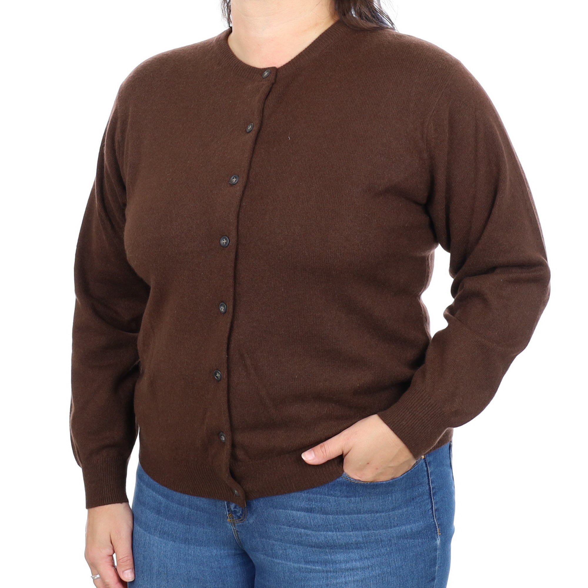 Chocolate Brown Cashmere Crew Neck Cardigan Large