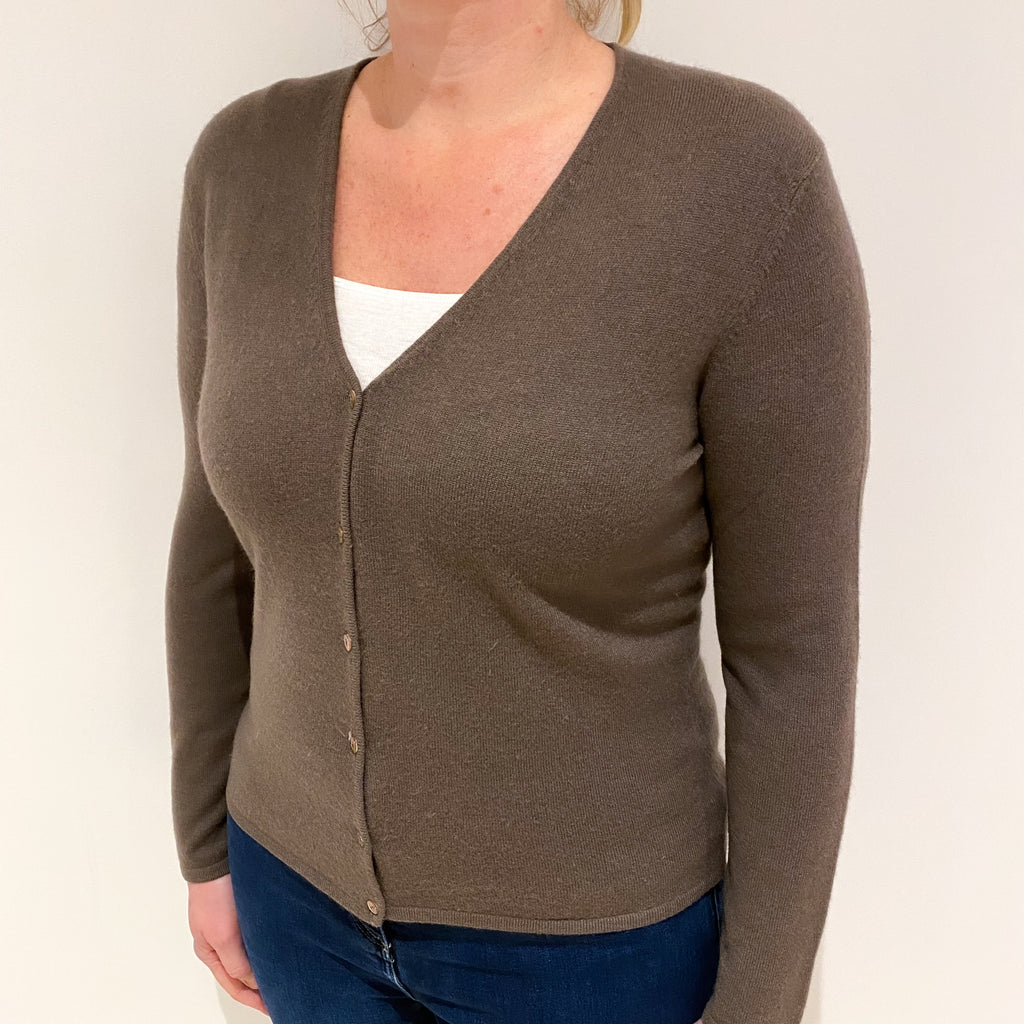 Muted Brown Cashmere V Neck Cardigan Large