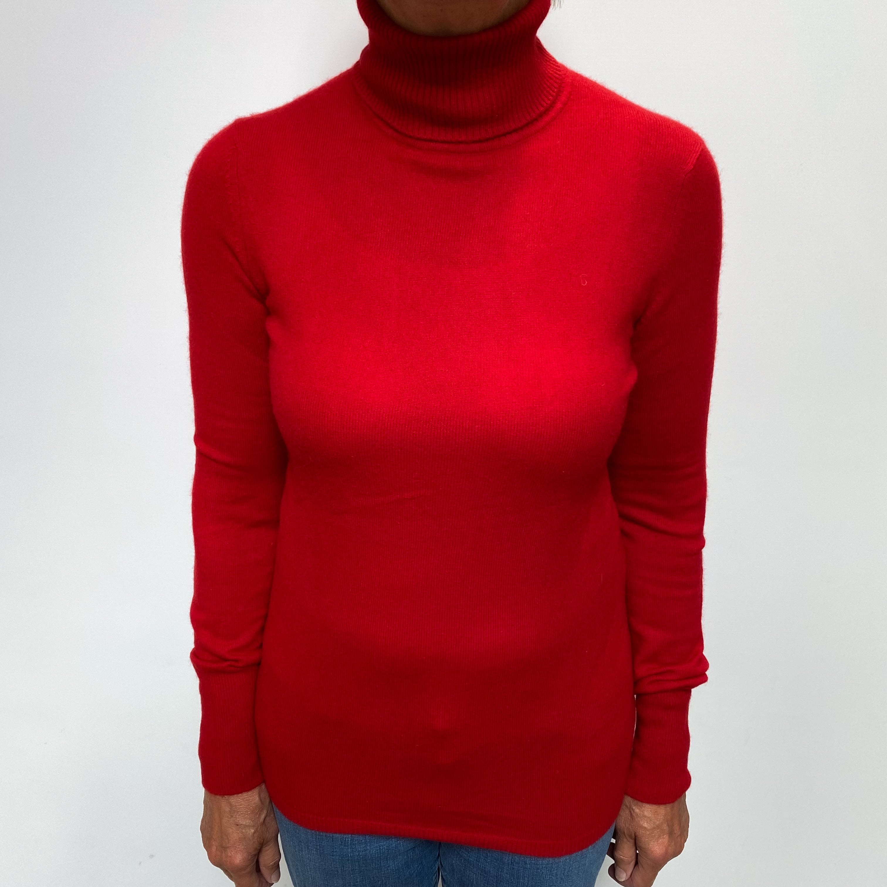 Post Box Red Cashmere Polo Neck Jumper Medium