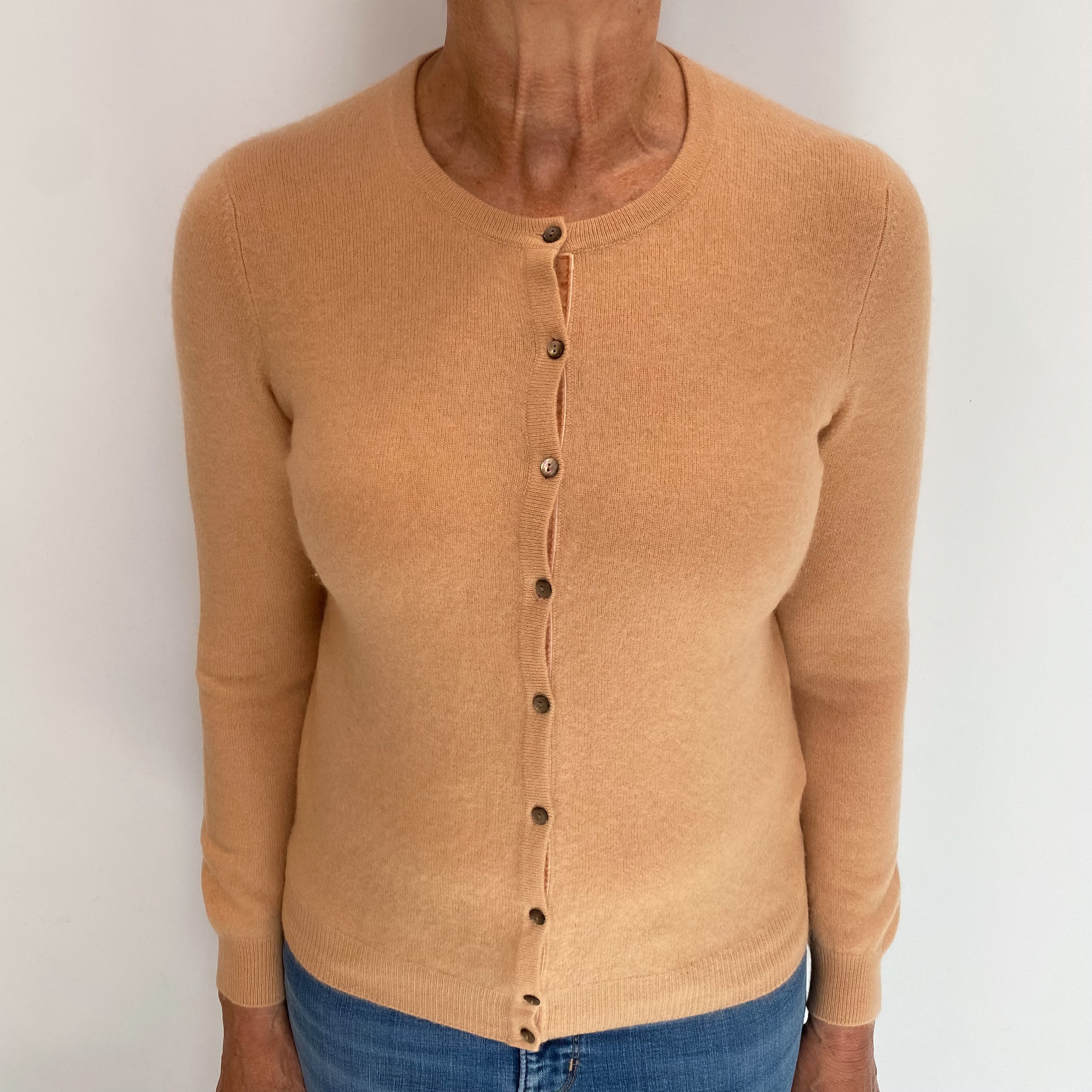 Fudge Brown Cashmere Crew Neck Cardigan Medium