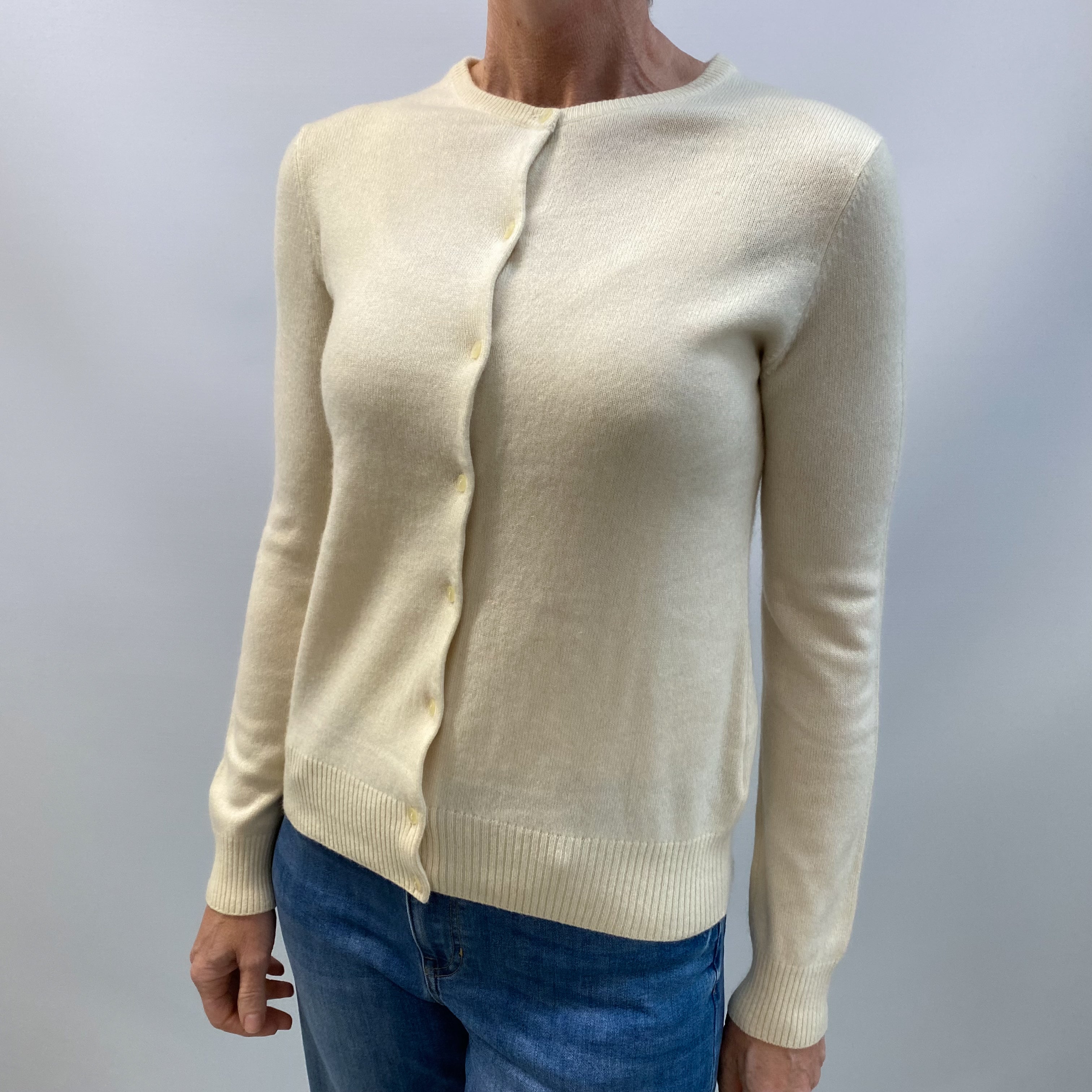 Vanilla Cream Cashmere Crew Neck Cardigan Small