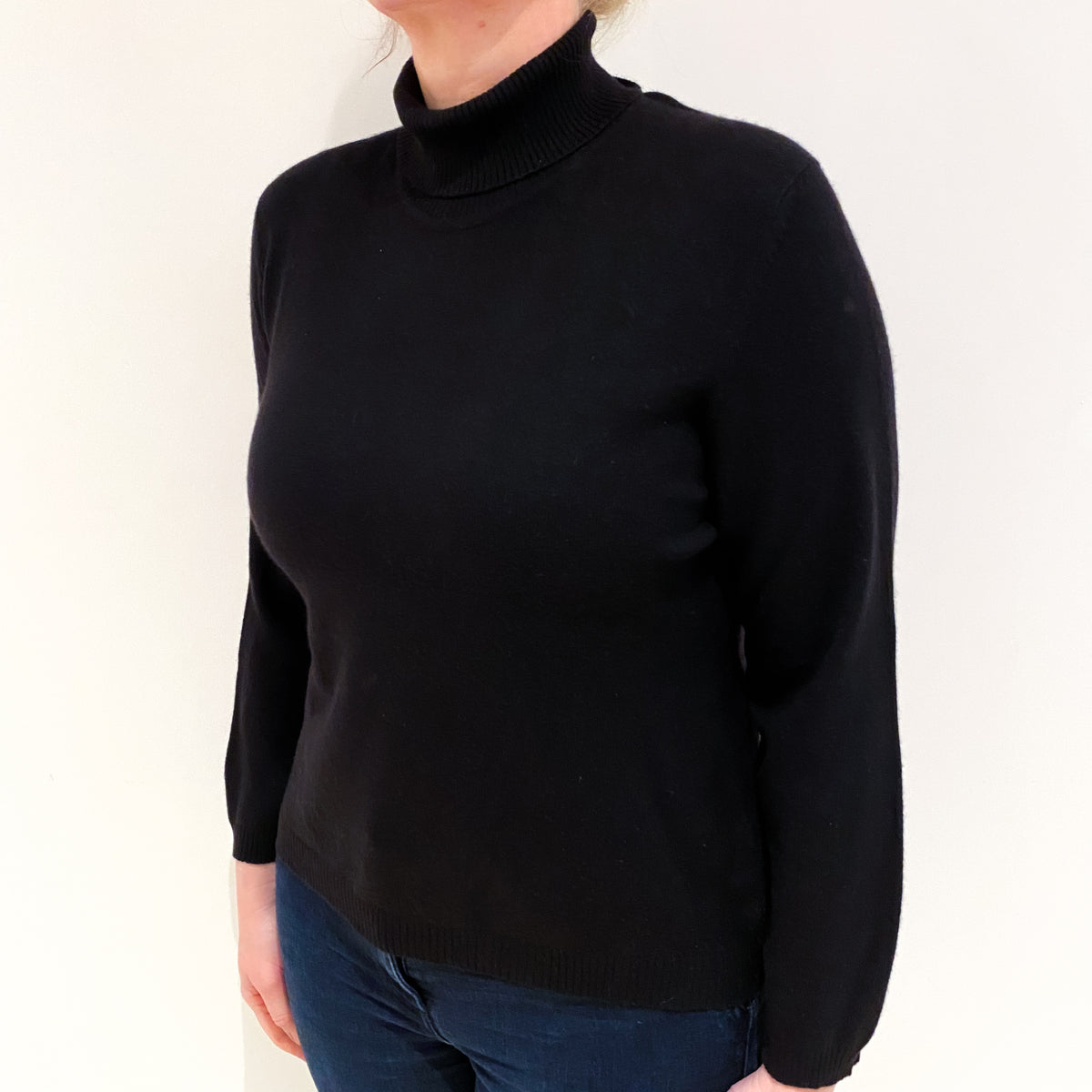 Black Cashmere Polo Neck Jumper Large
