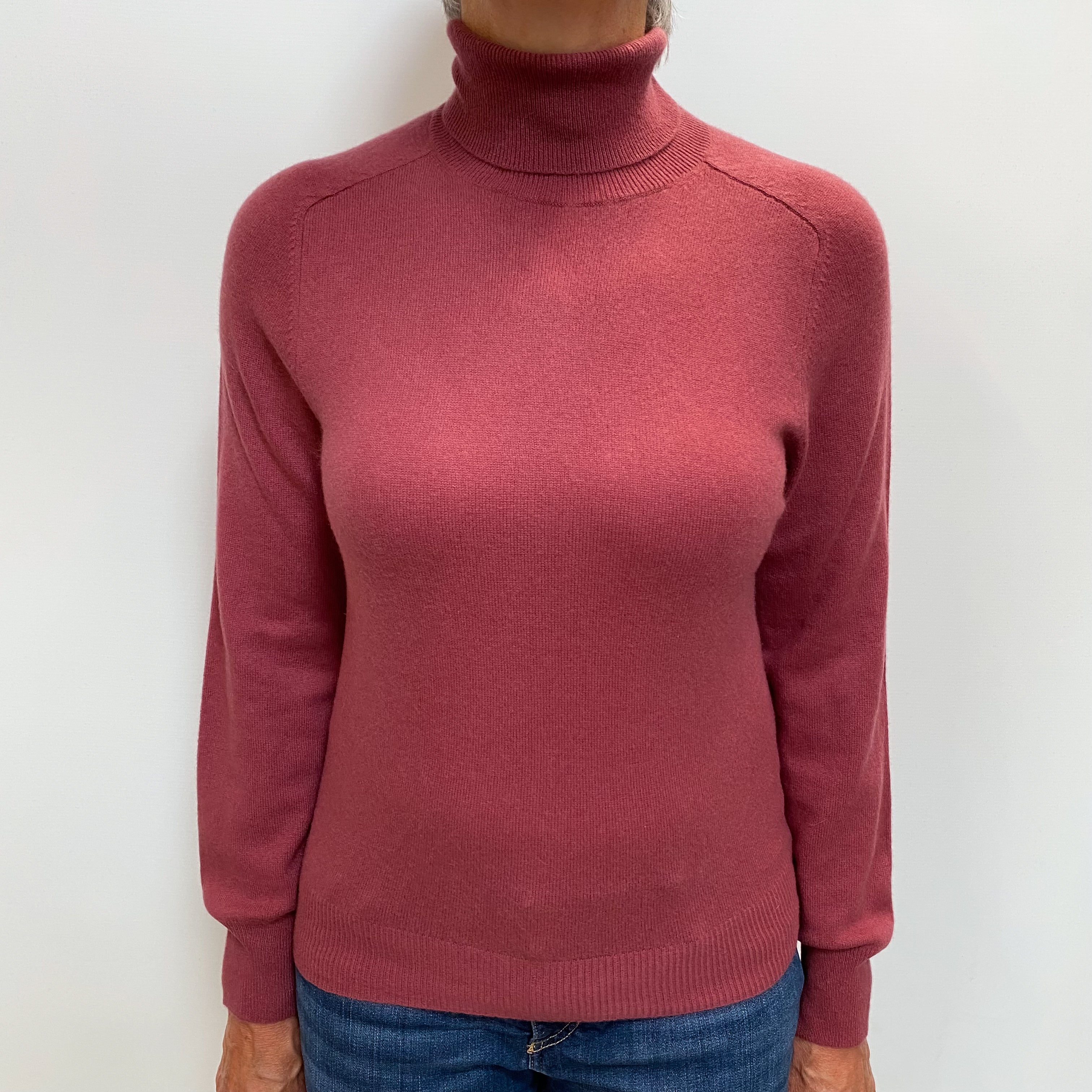 Rouge Pink Cashmere Polo Neck Jumper Medium