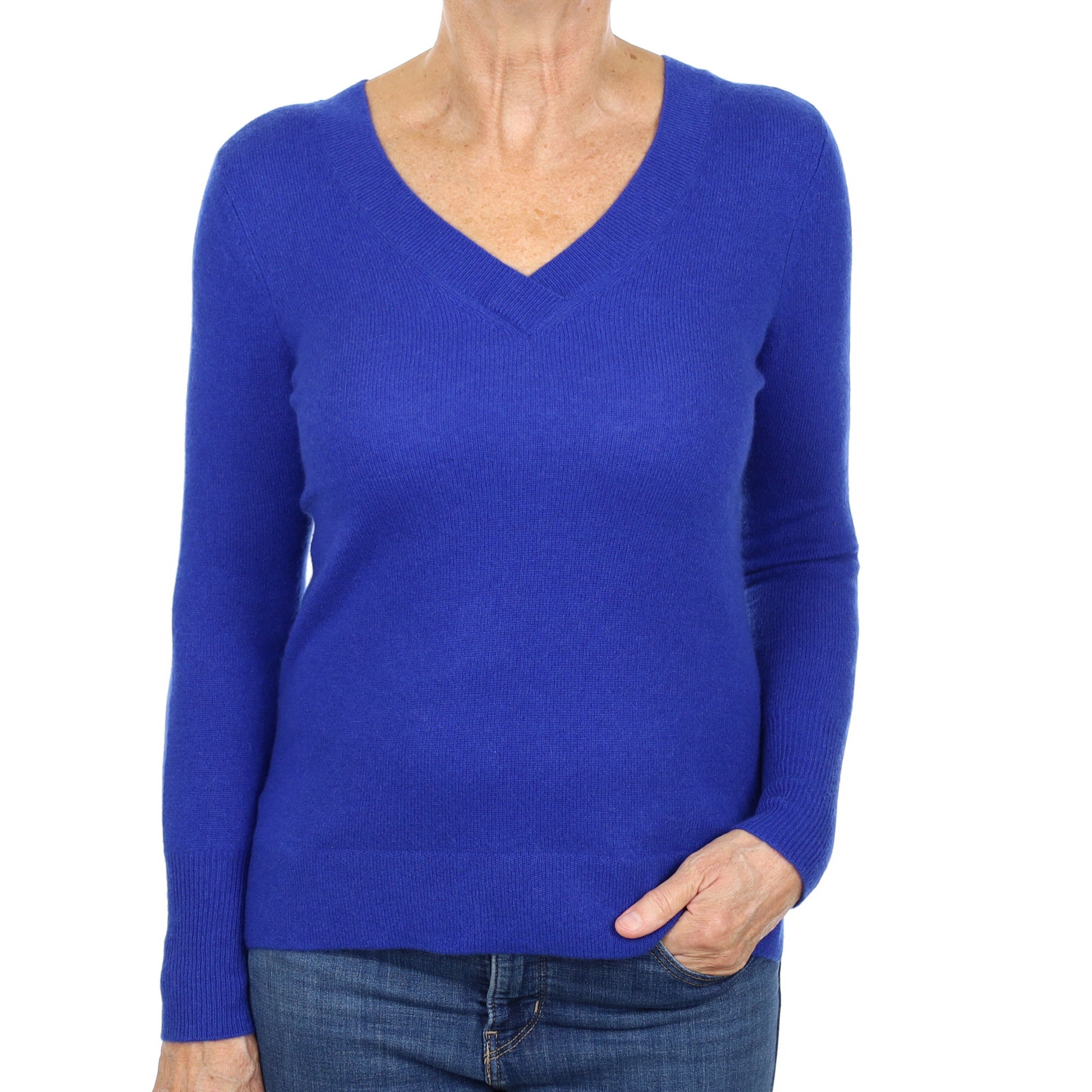 Admiral Blue Cashmere V Neck Jumper Medium