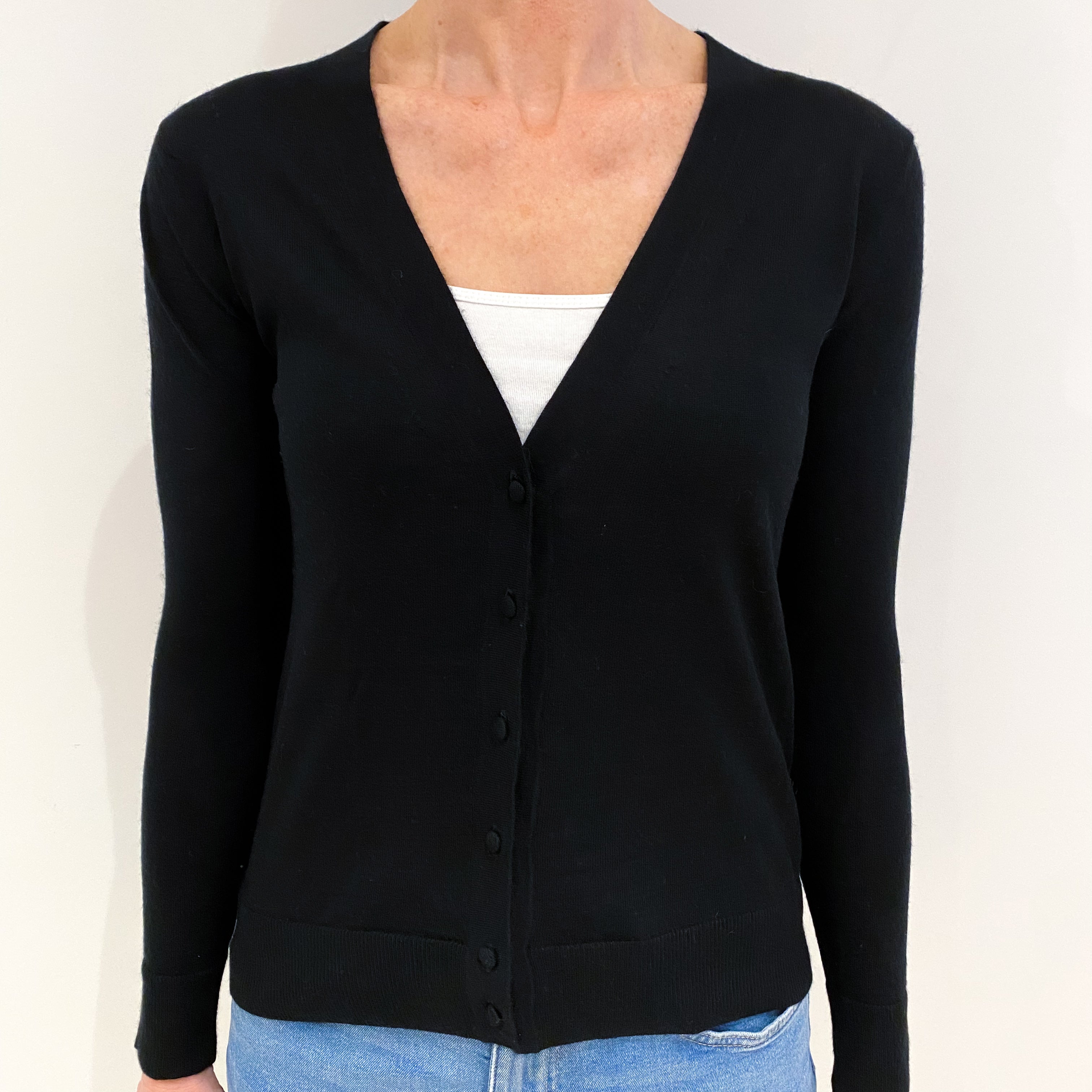 Joseph Black Fine Knit Cashmere V Neck Cardigan Small