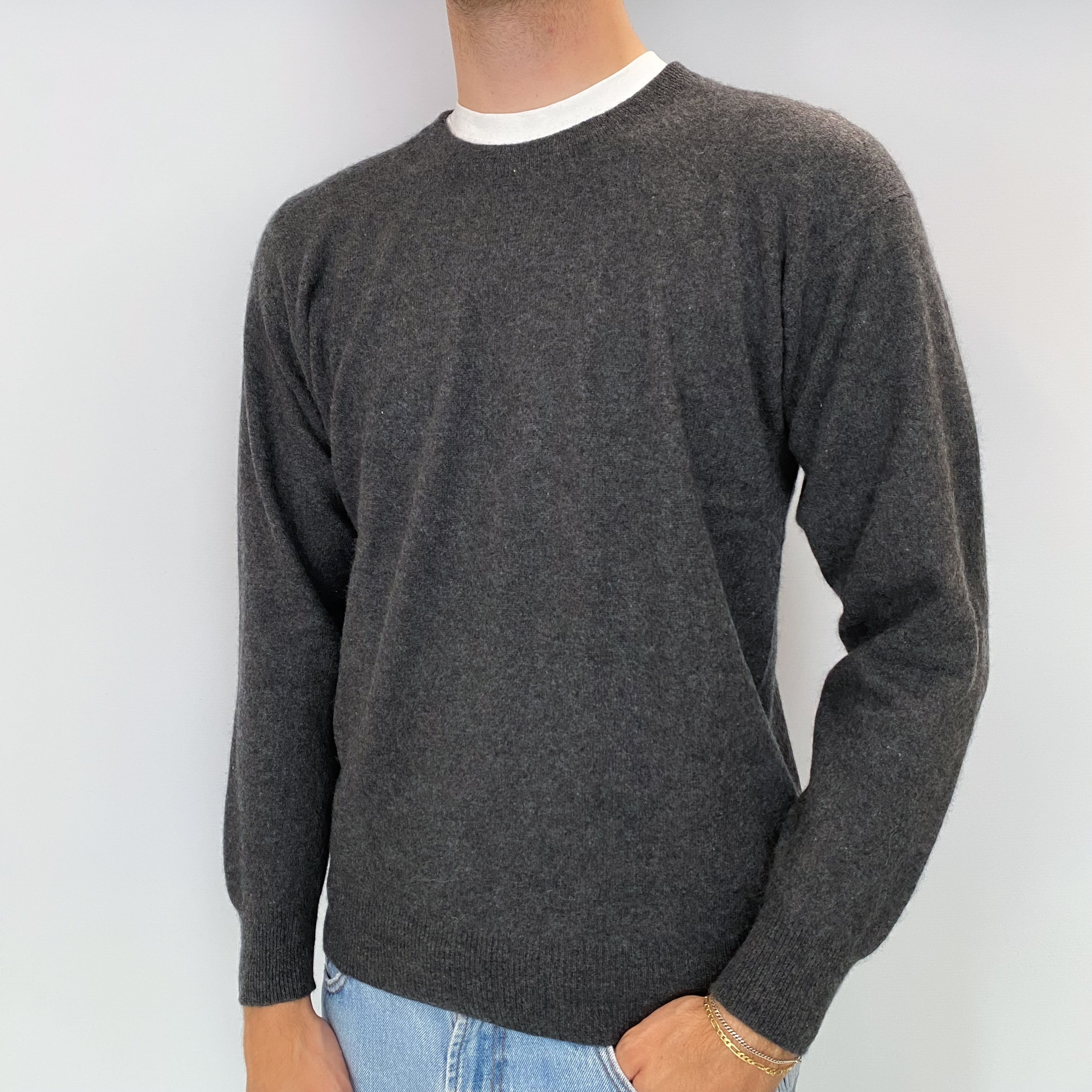 Men's Charcoal Grey Cashmere Crew Neck Jumper Medium