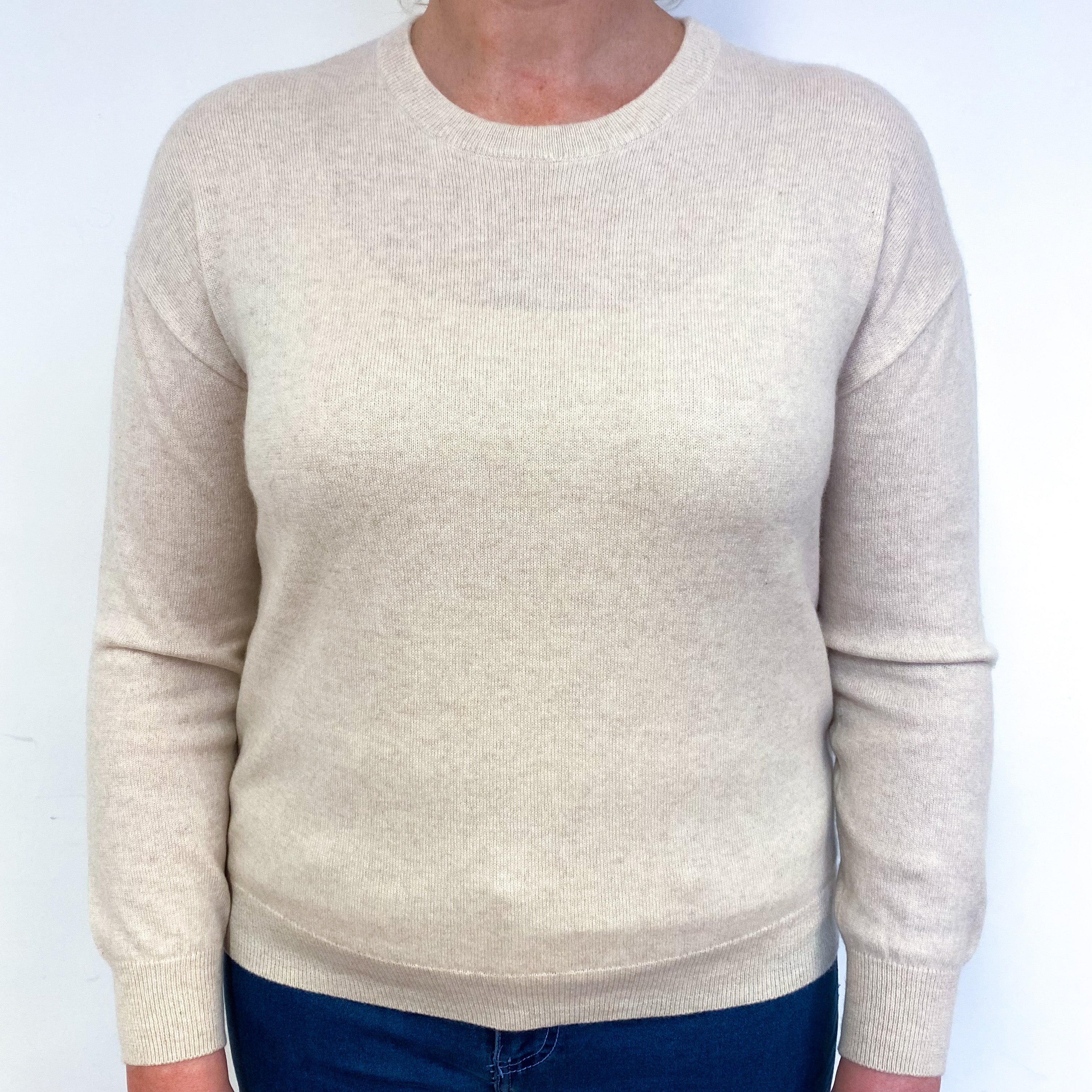 Palest Beige Cashmere Crew Neck Jumper Large