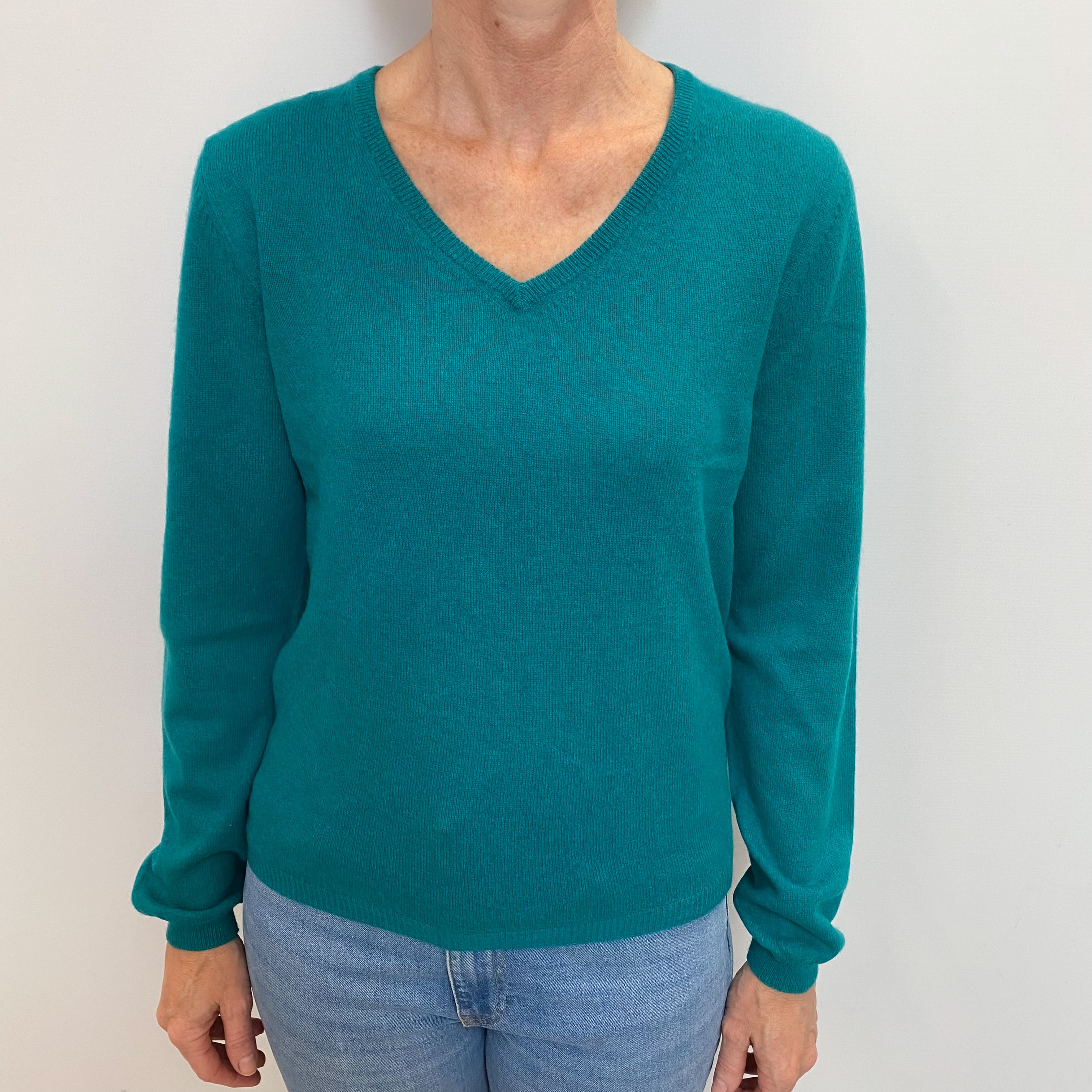 Parakeet Green Cashmere V Neck Jumper Small