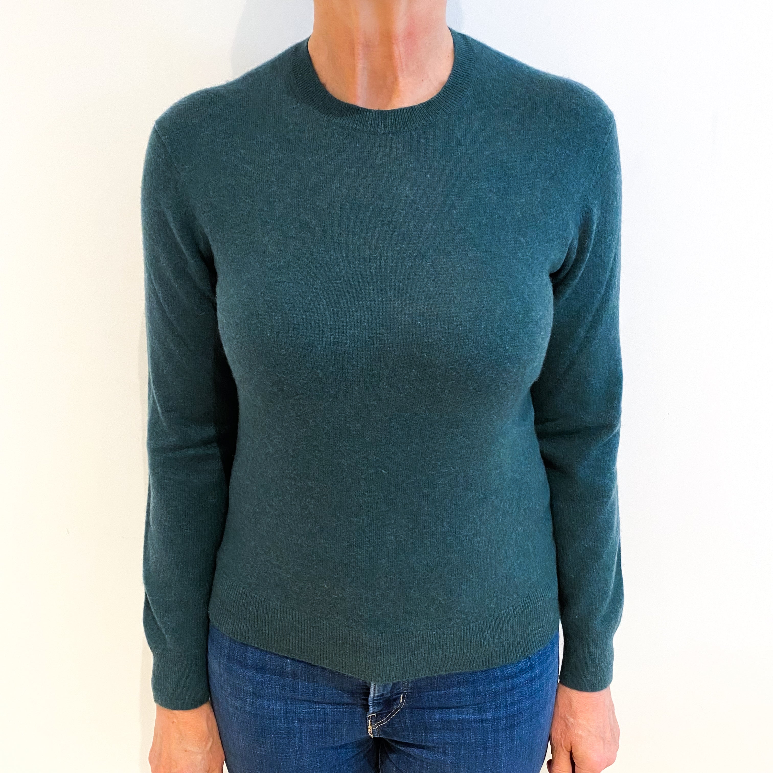 Spruce Green Cashmere Crew Neck Jumper Medium