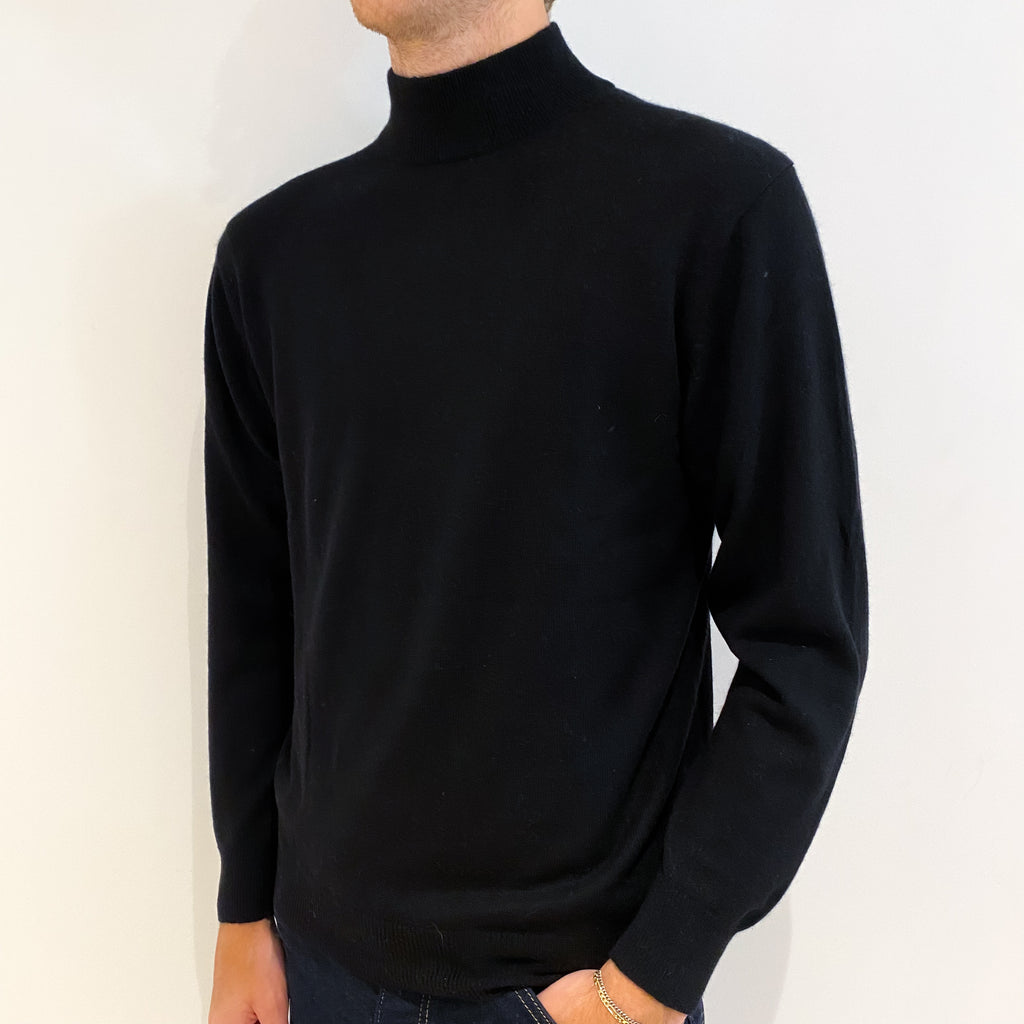 Men's Black Cashmere Turtle Neck Jumper Medium