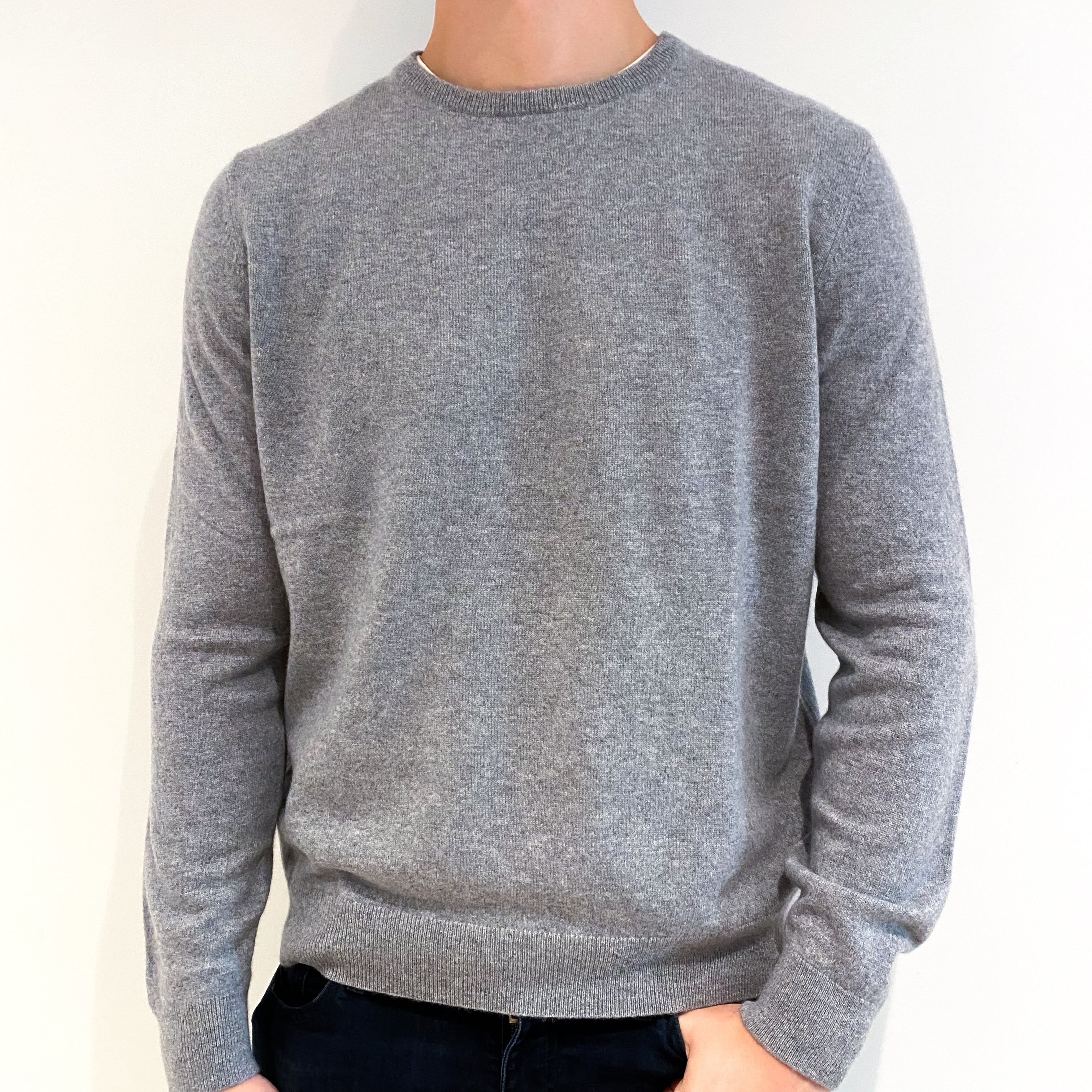 Men's Smoke Grey Cashmere Crew Neck Jumper Extra Large
