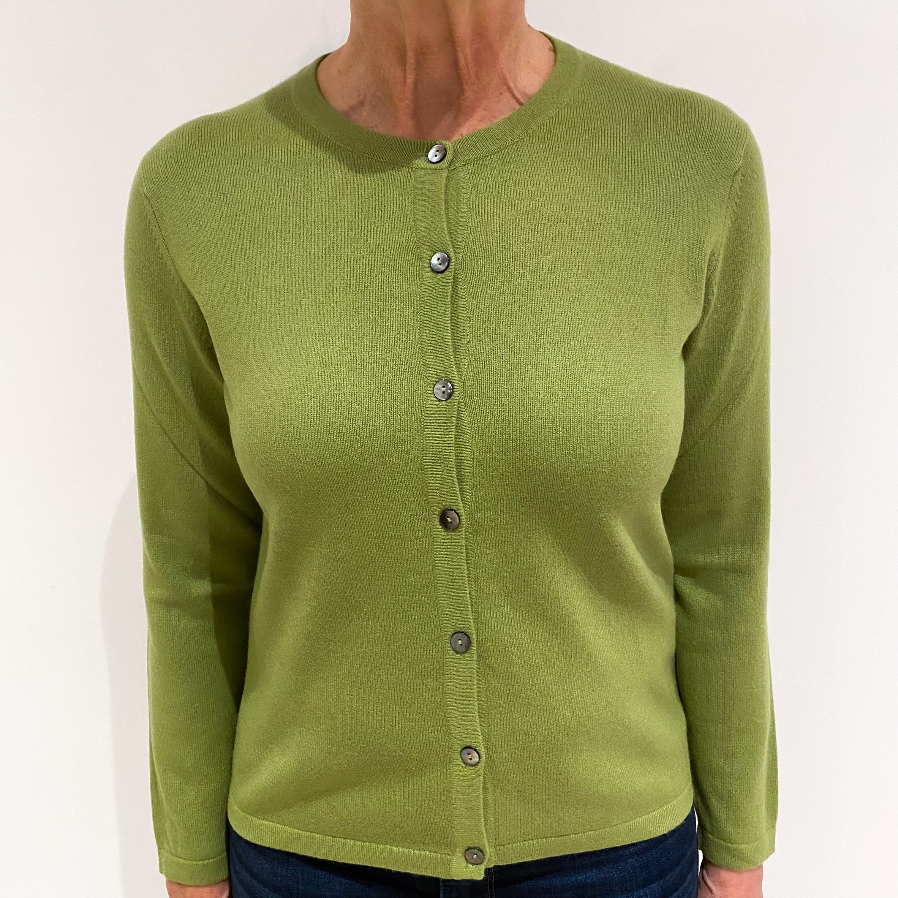 Pear Green Cashmere Crew Neck Cardigan Medium