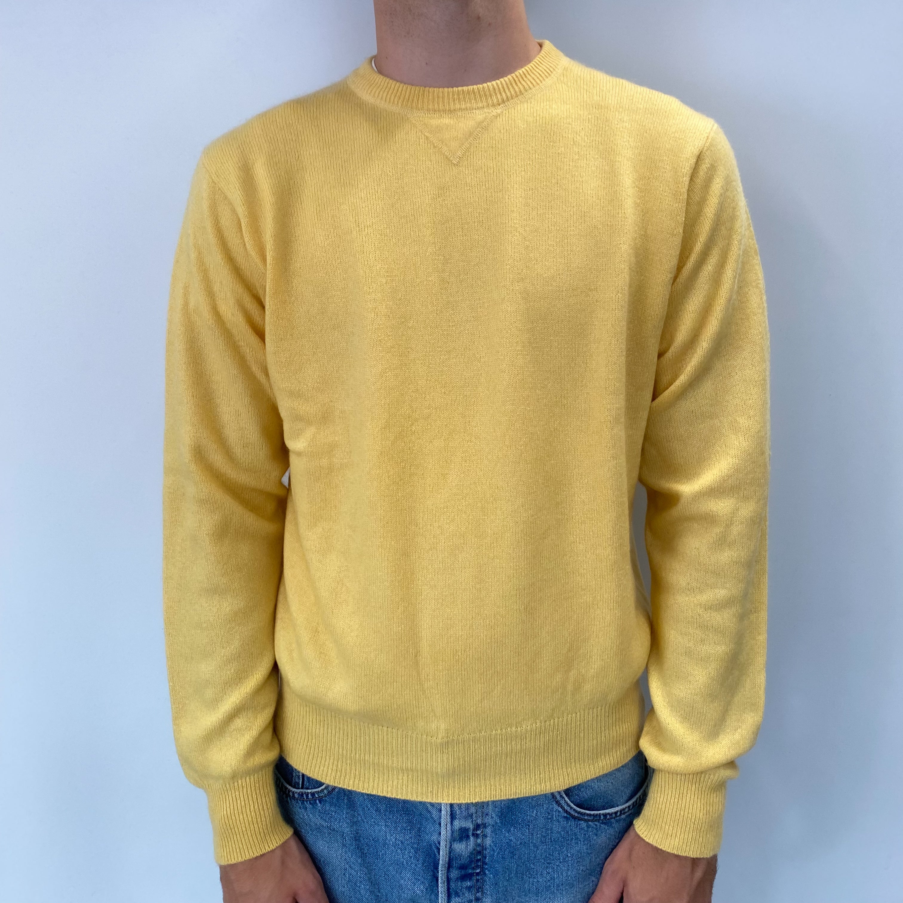 Men's Pineapple Yellow Cashmere Crew Neck Jumper Large