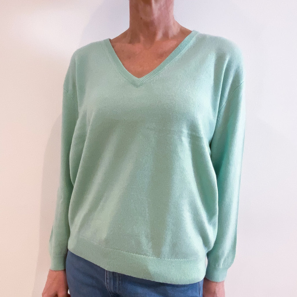 Deep Mint Green Cashmere V Neck Jumper Small