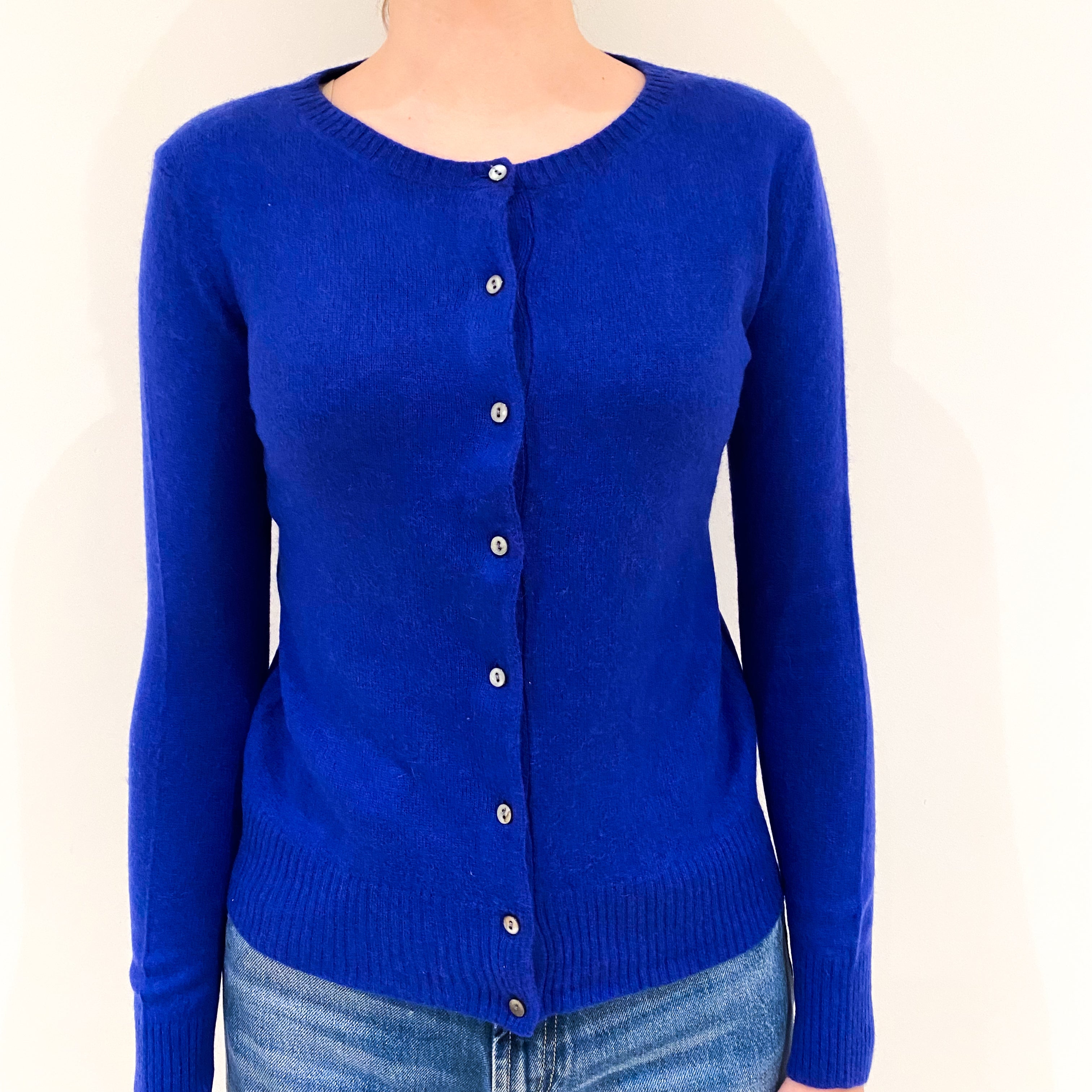 Admiral Blue Cashmere Crew Neck Cardigan Extra Small