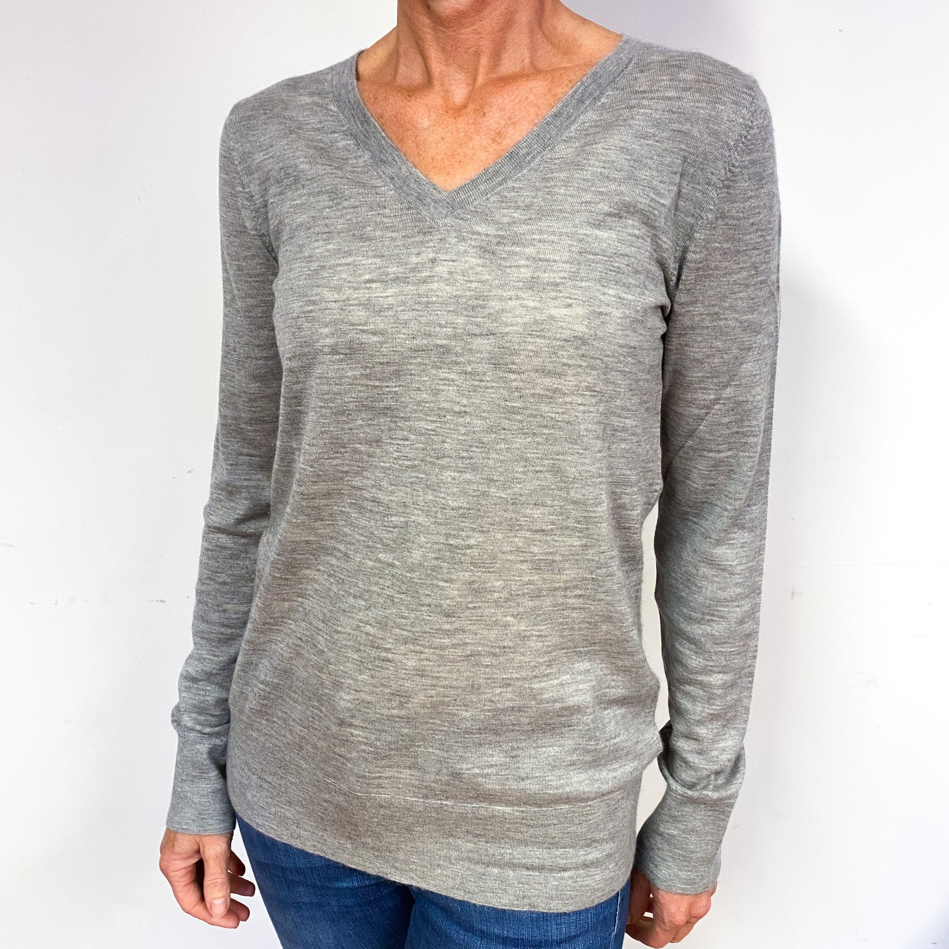 Smoke Grey Cashmere V-Neck Jumper Medium