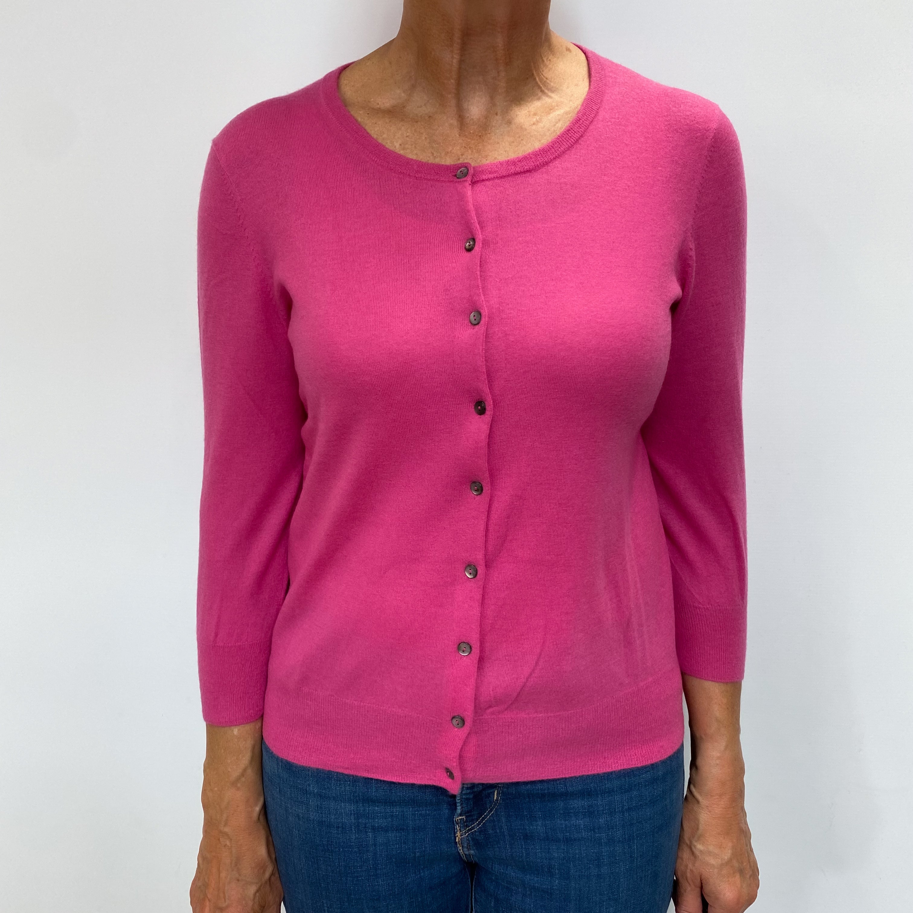 Rose Pink Cashmere Crew Neck Cardigan Medium