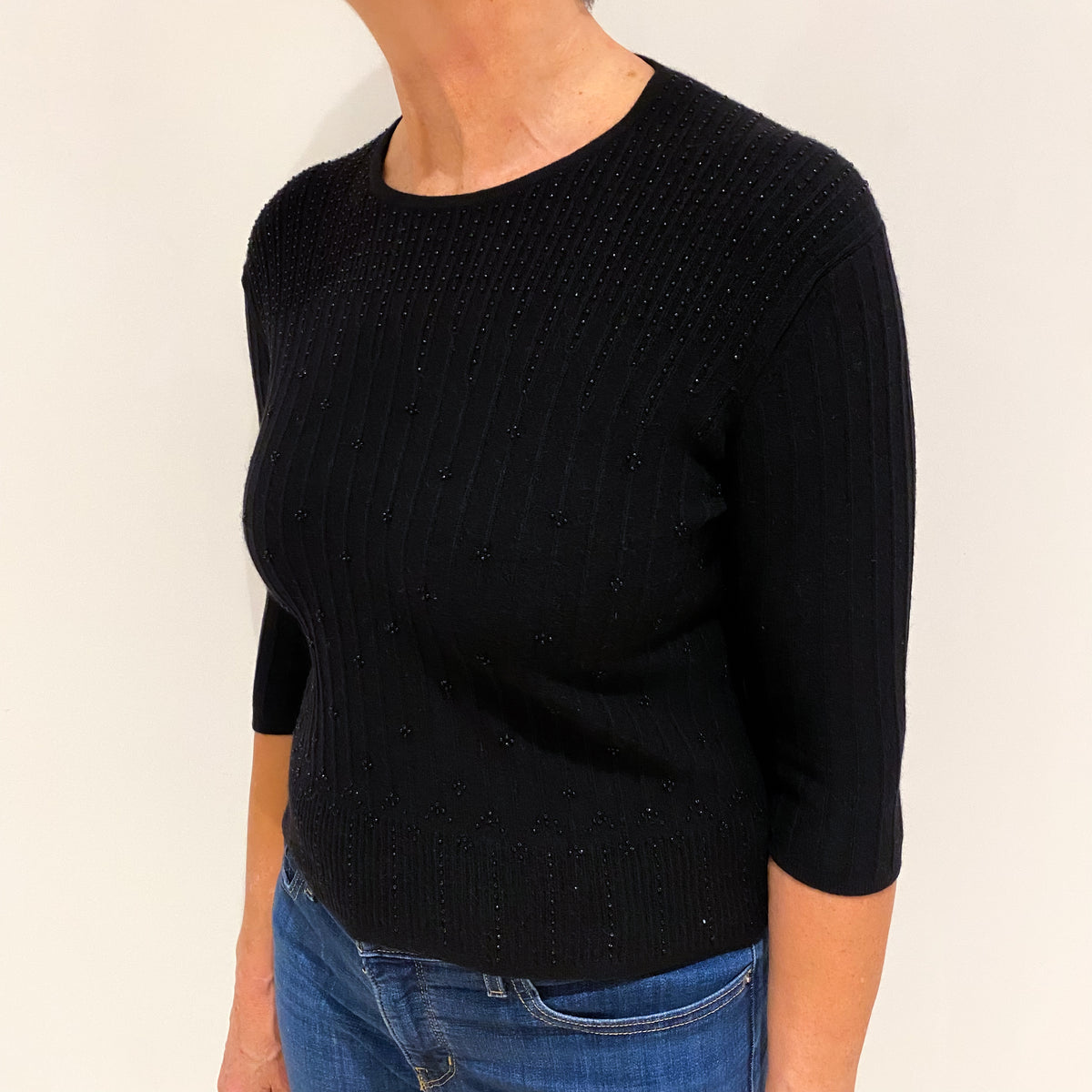 Black Cashmere Crew Neck Jumper Medium