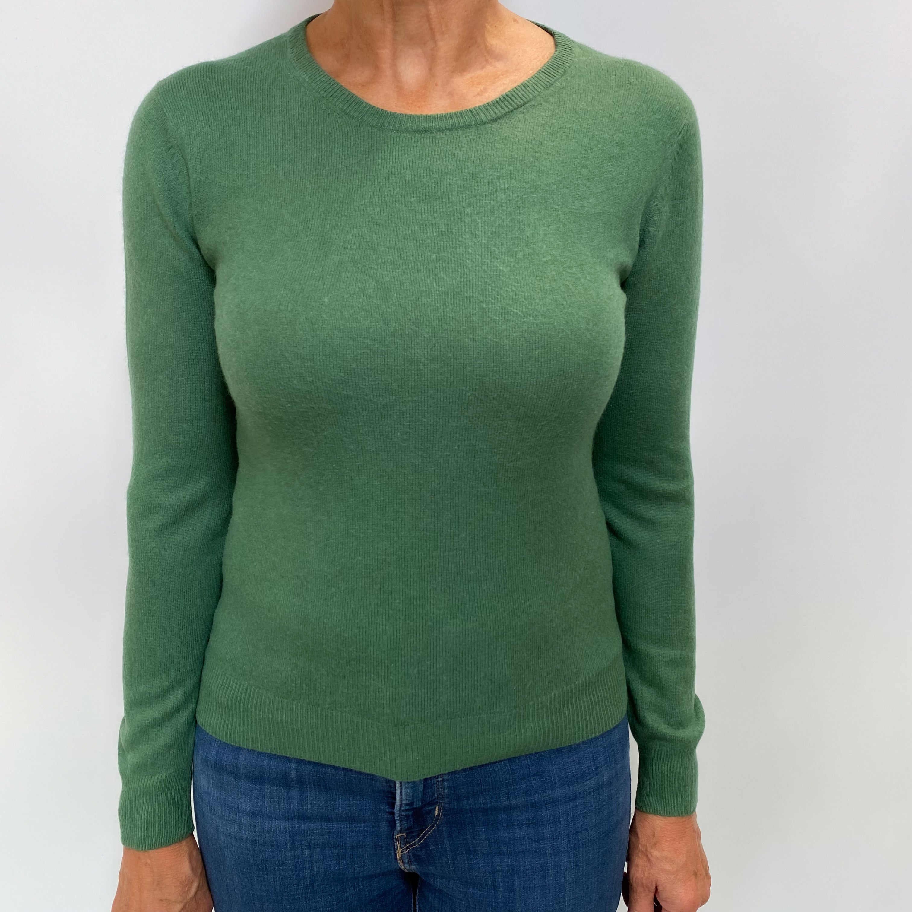 Basil Green Cashmere Crew Neck Jumper Medium