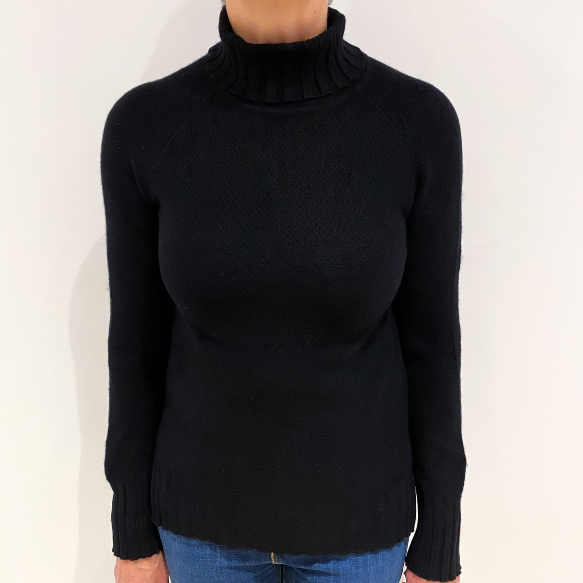 Black Chunky Cashmere Polo Neck Jumper Medium