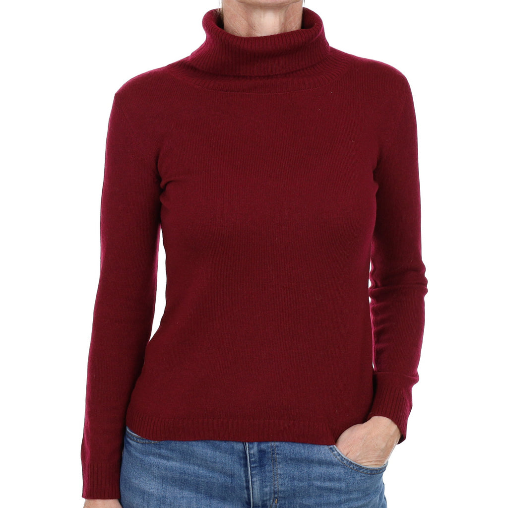 Burgundy Red Cashmere Polo Neck Jumper Small