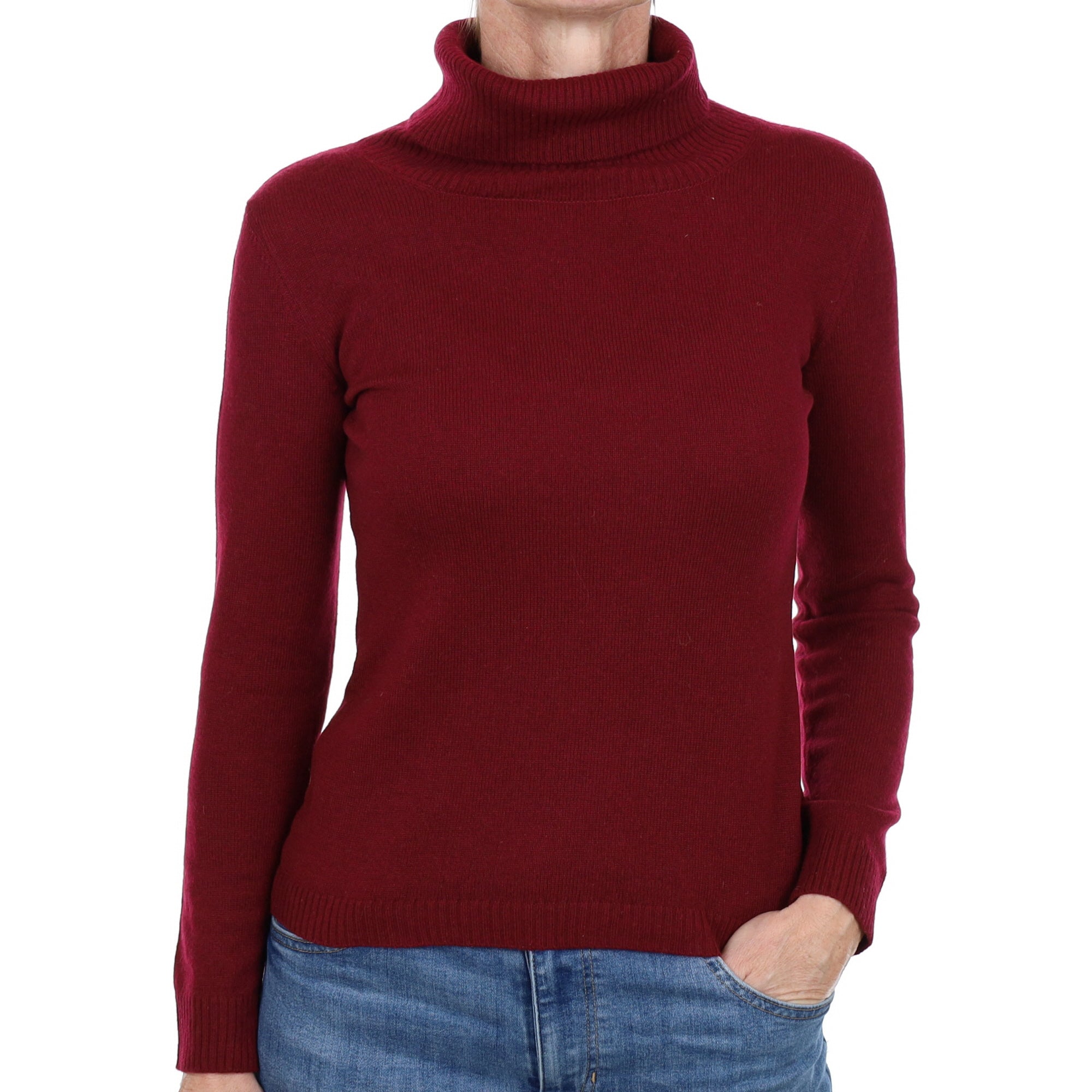 Burgundy Red Cashmere Polo Neck Jumper Small
