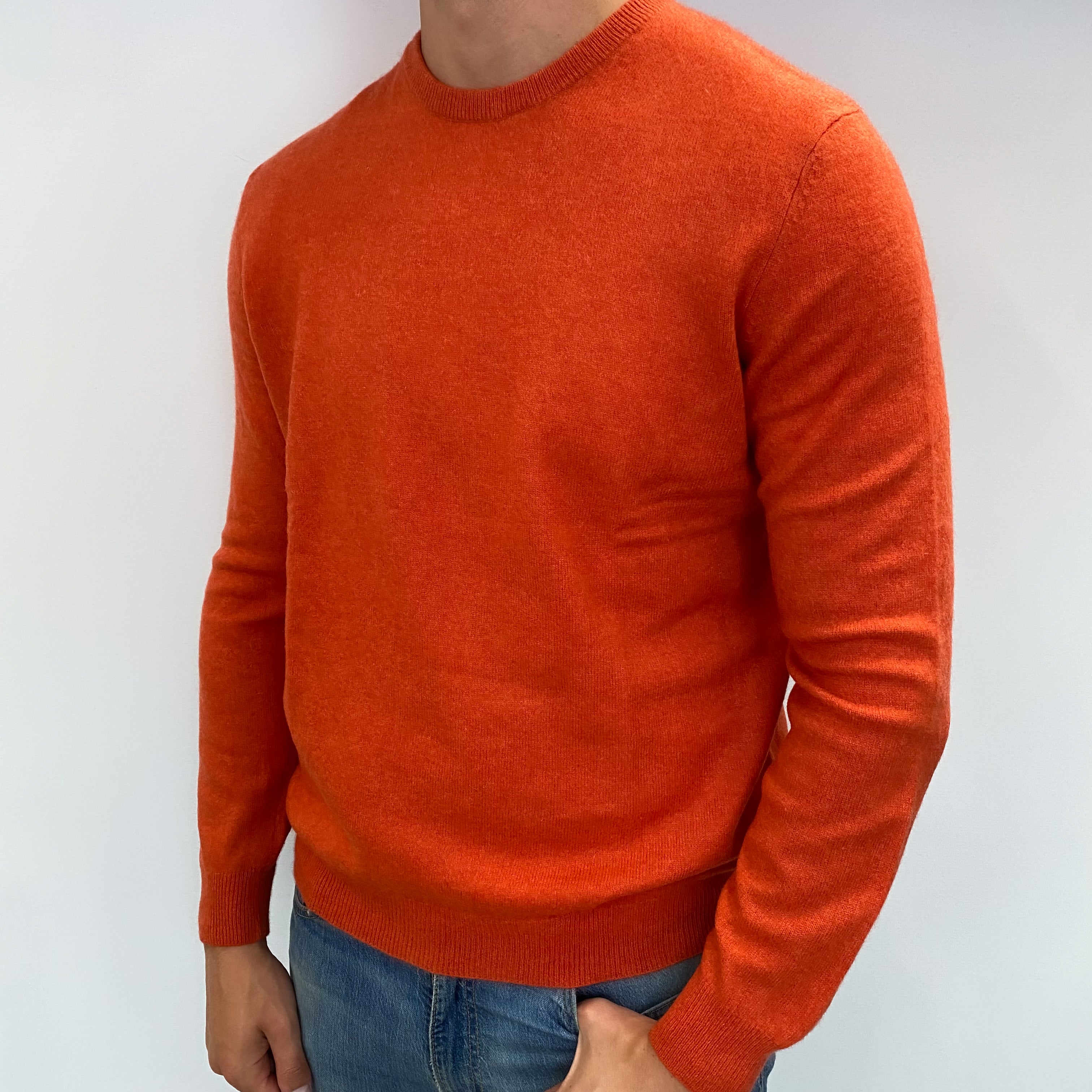 Men's Pumpkin Orange Cashmere Crew Neck Jumper XL