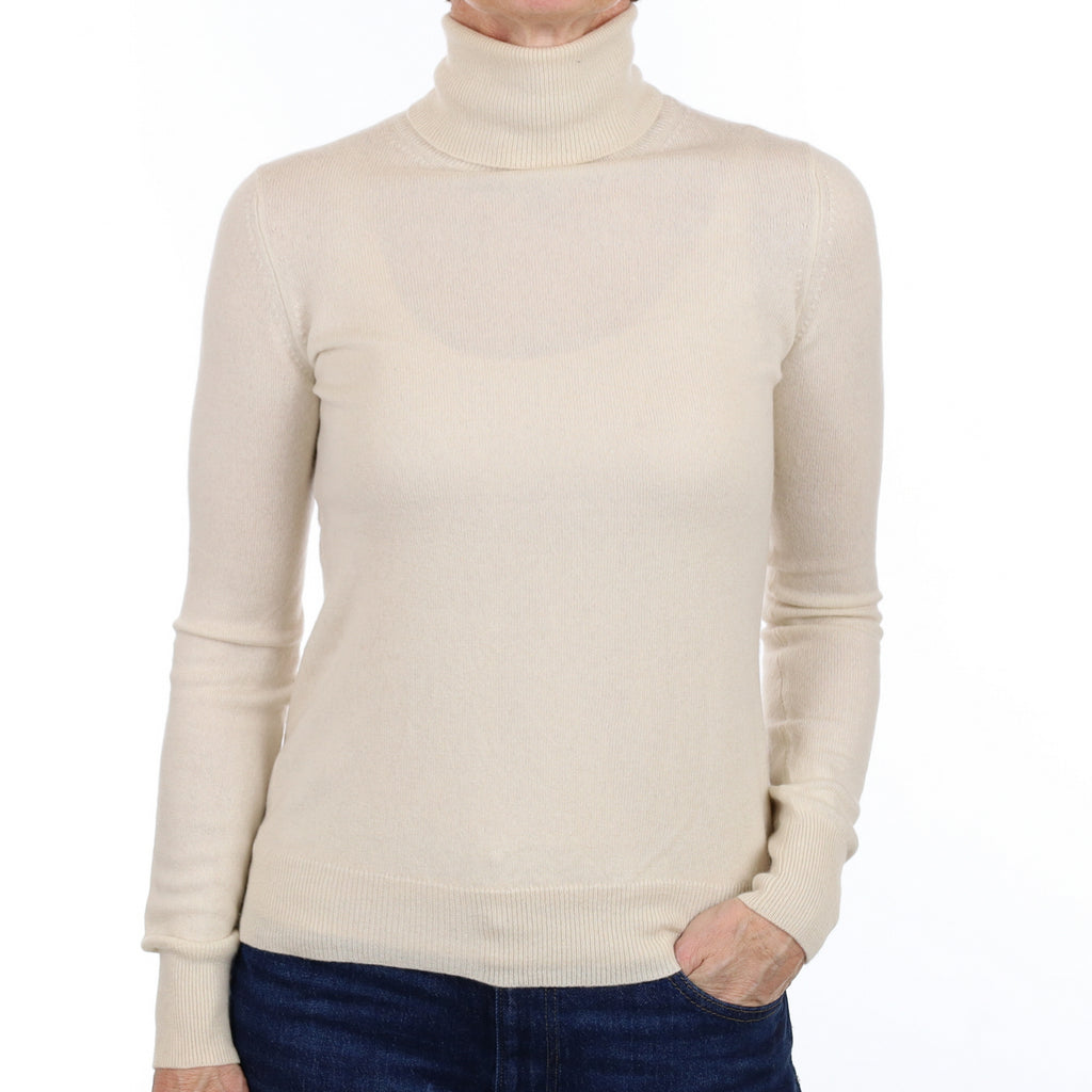 Ivory Cream Cashmere Polo Neck Jumper Small