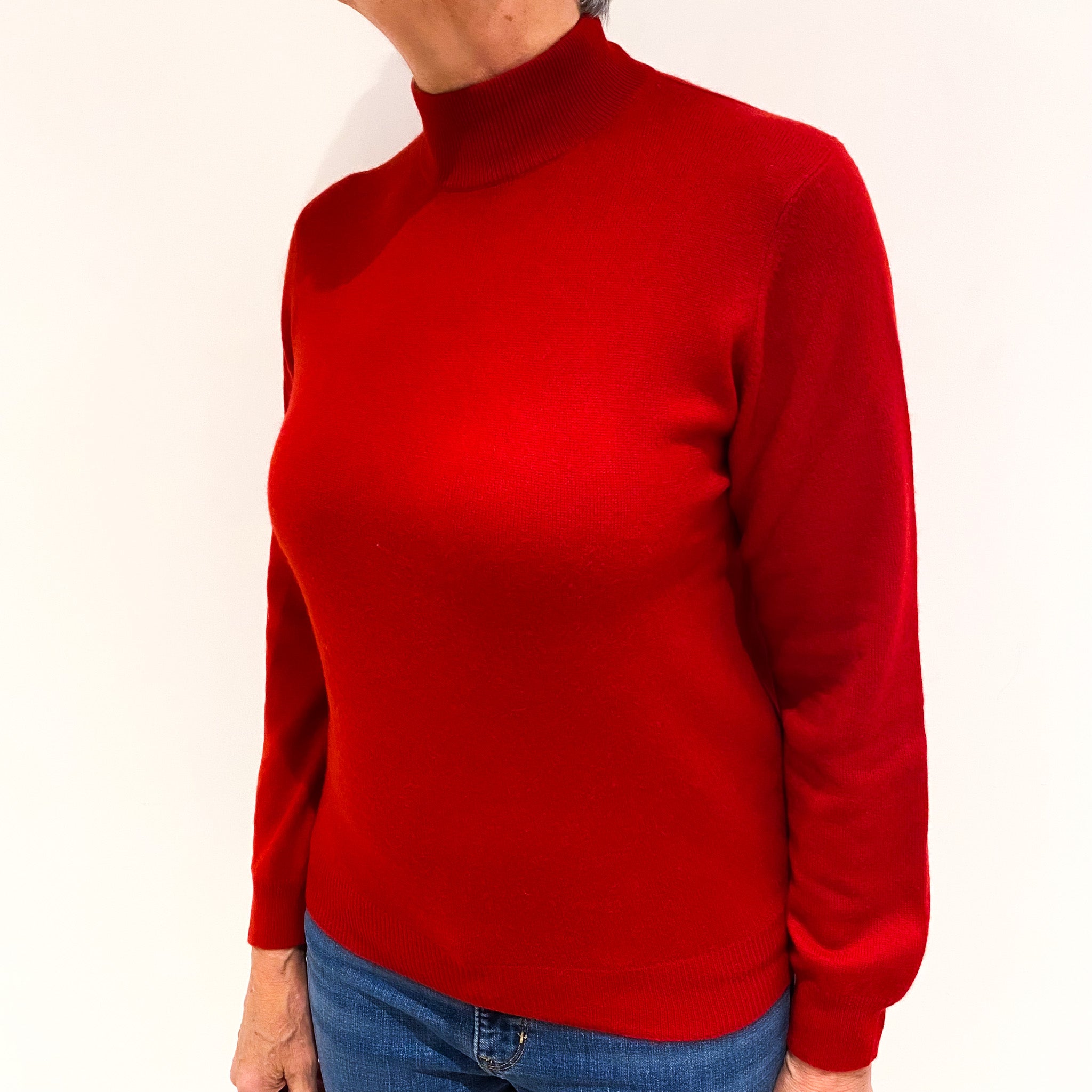 Post Box Red Cashmere Turtle Neck Jumper Medium