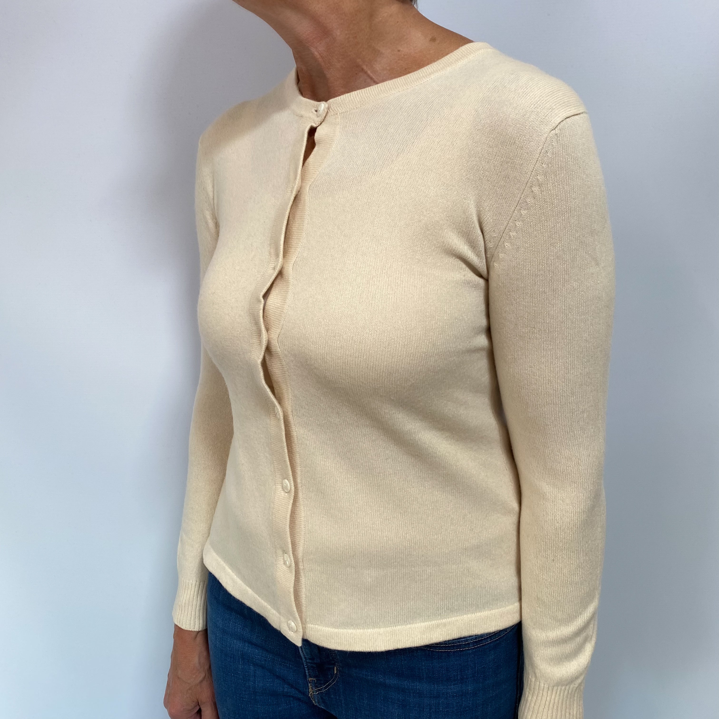 Buttermilk Cream Cashmere Crew Neck Cardigan Medium