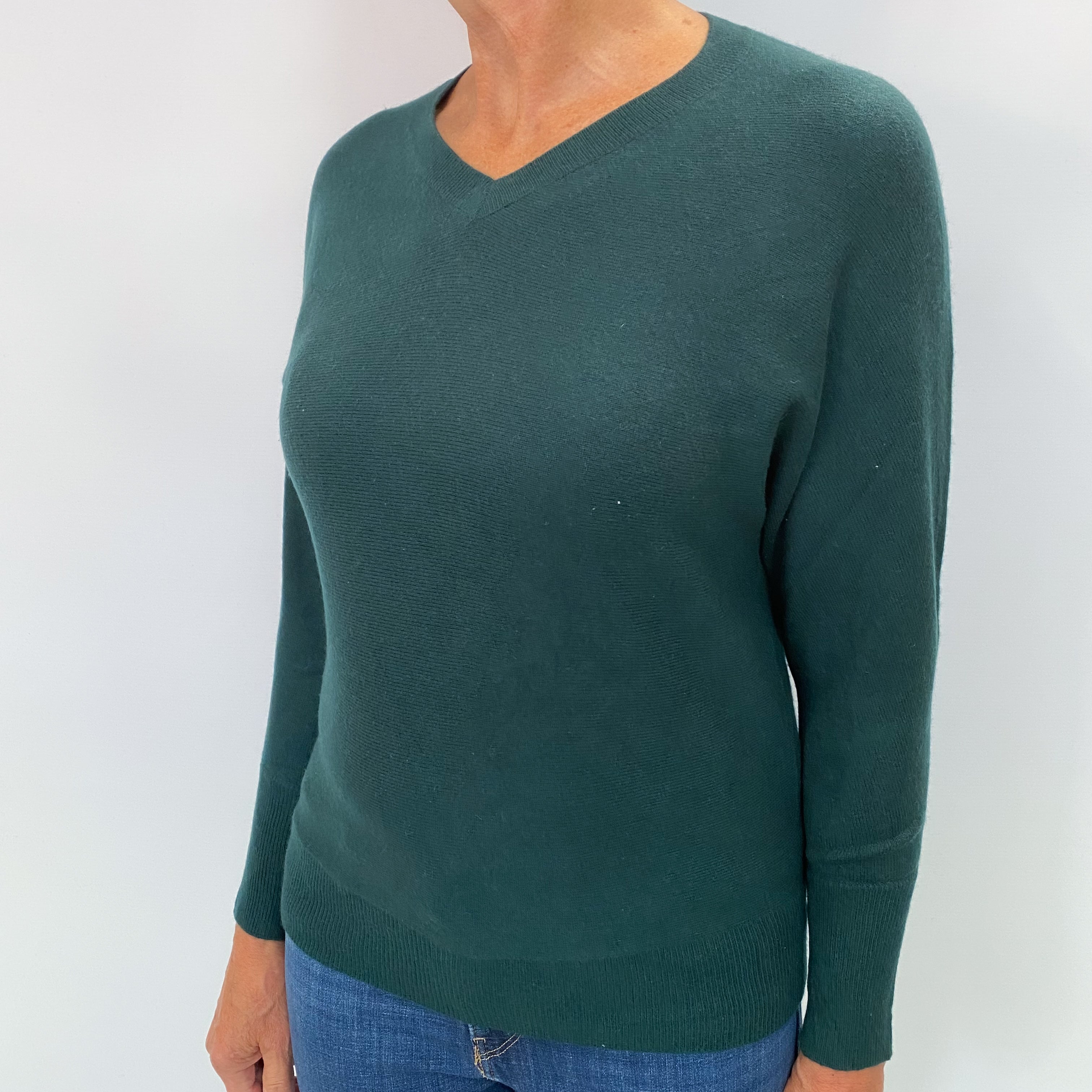 Forest Green Cashmere V Neck Jumper Medium