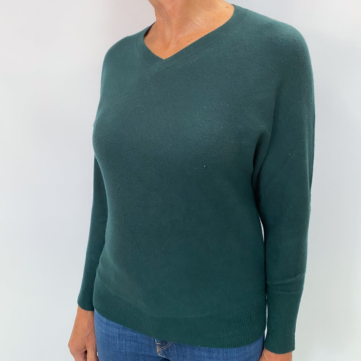 Forest Green Cashmere V Neck Jumper Medium