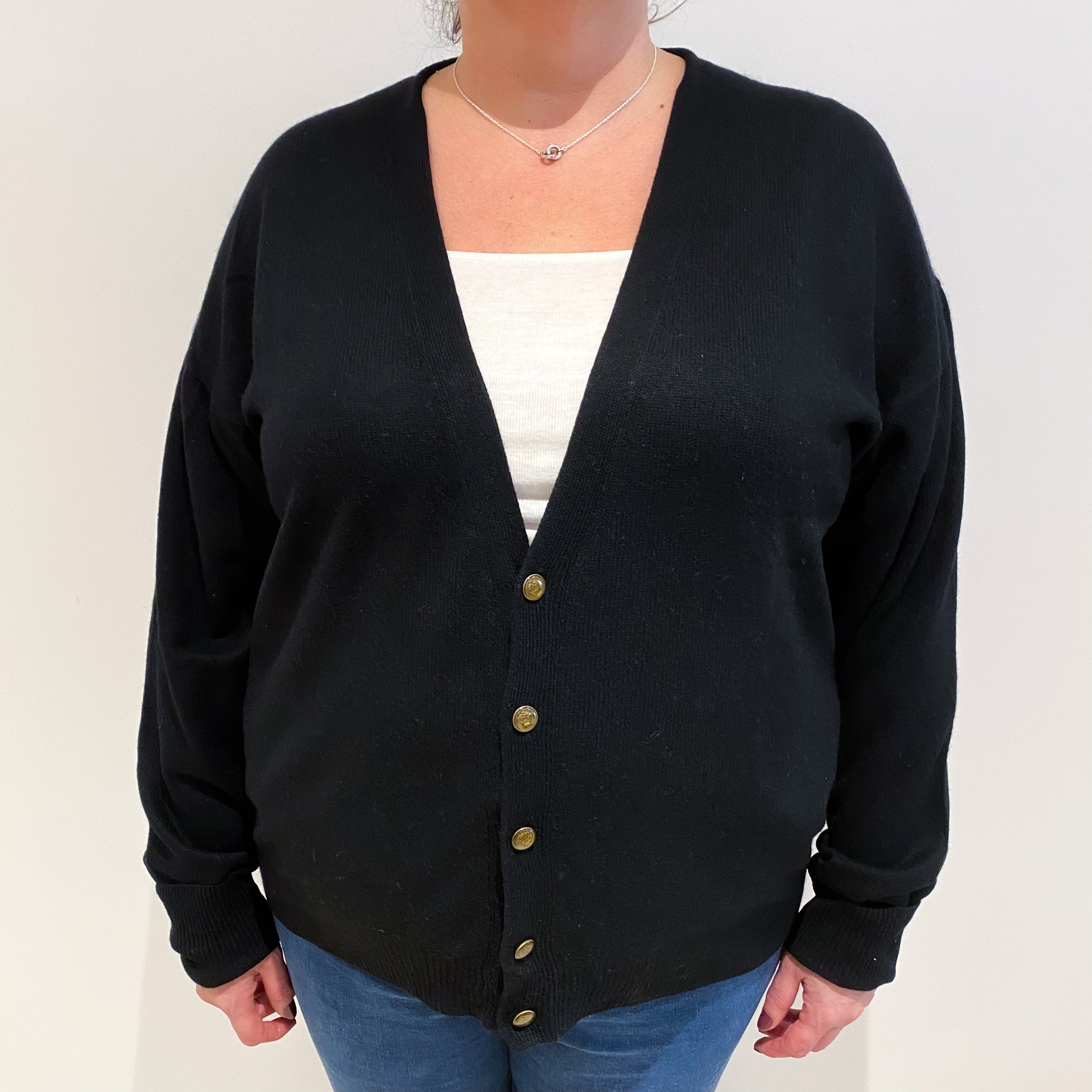 Black Cashmere V Neck Cardigan Extra Extra Large