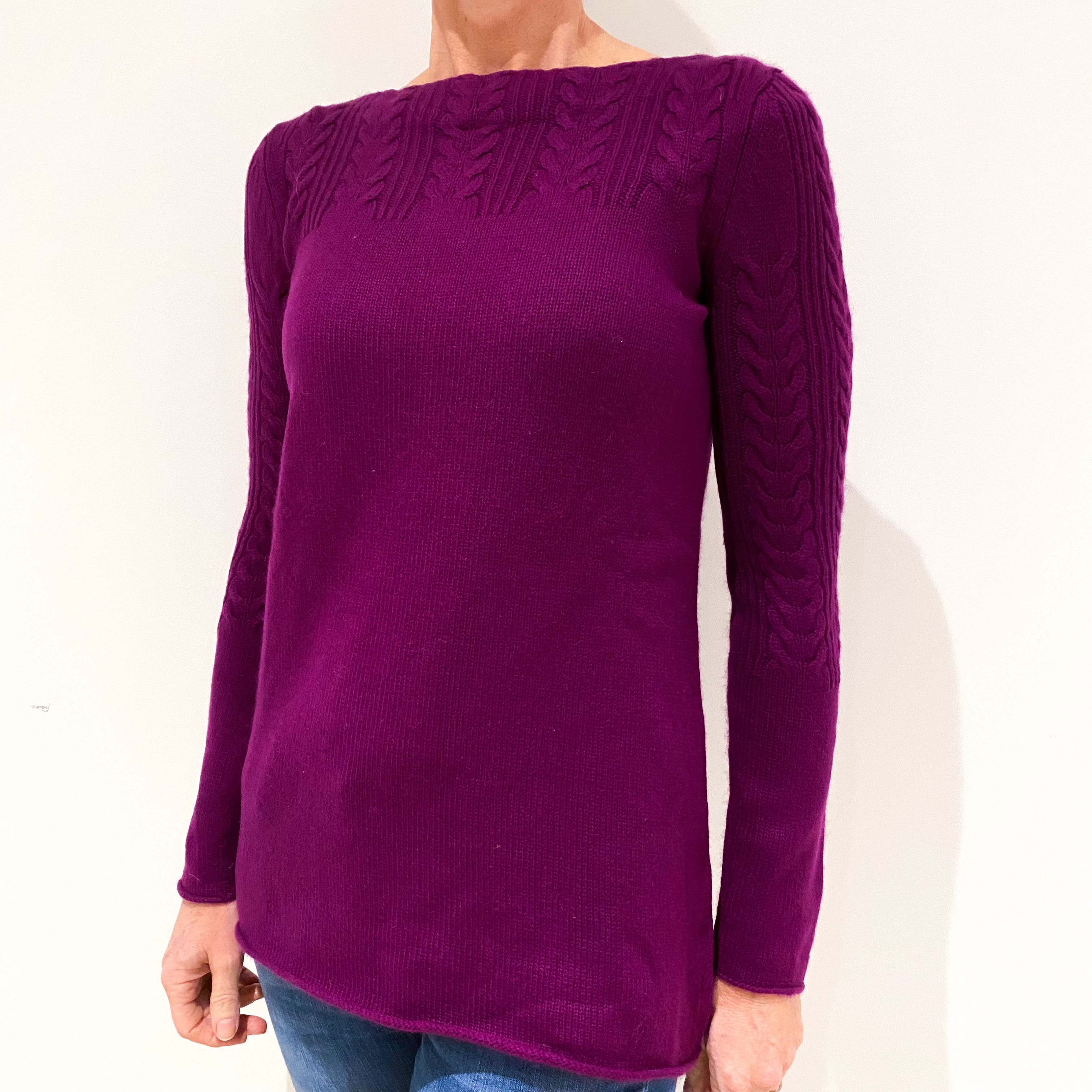 Magenta Purple Cashmere Crew Neck Jumper Small