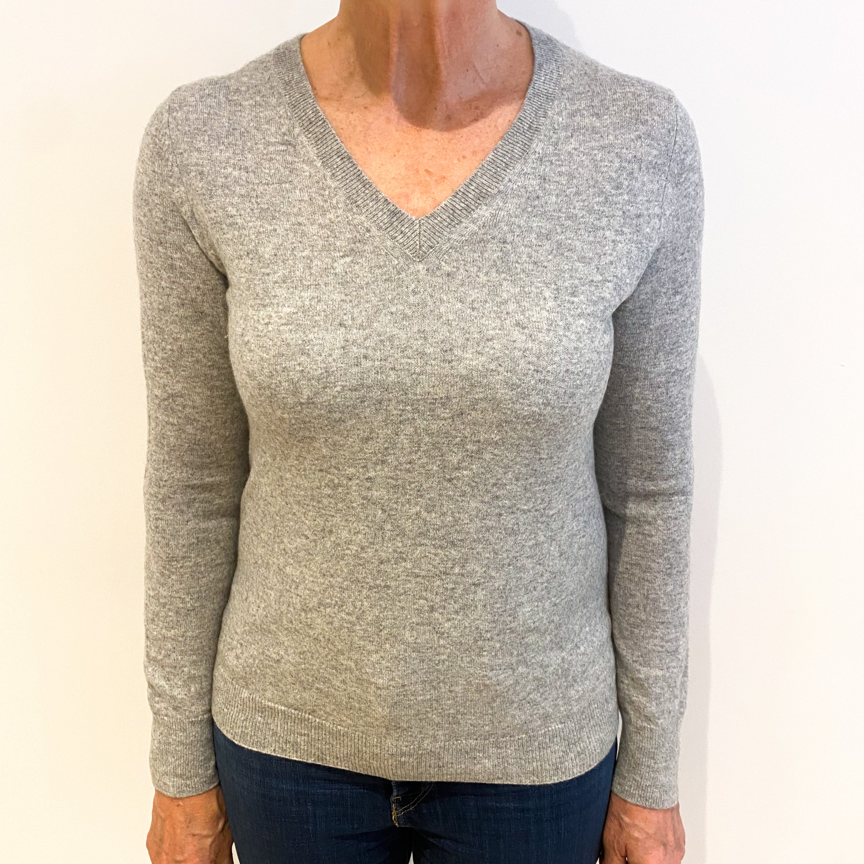 Smoke Grey Cashmere V Neck Jumper Medium