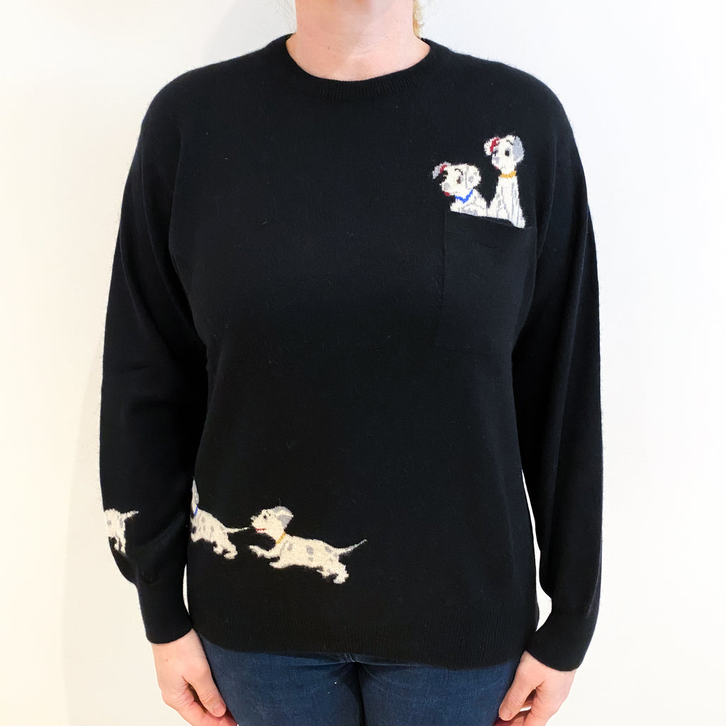 Scottish Black ‘101 Dalmatian’ Cashmere Crew Neck Jumper Large