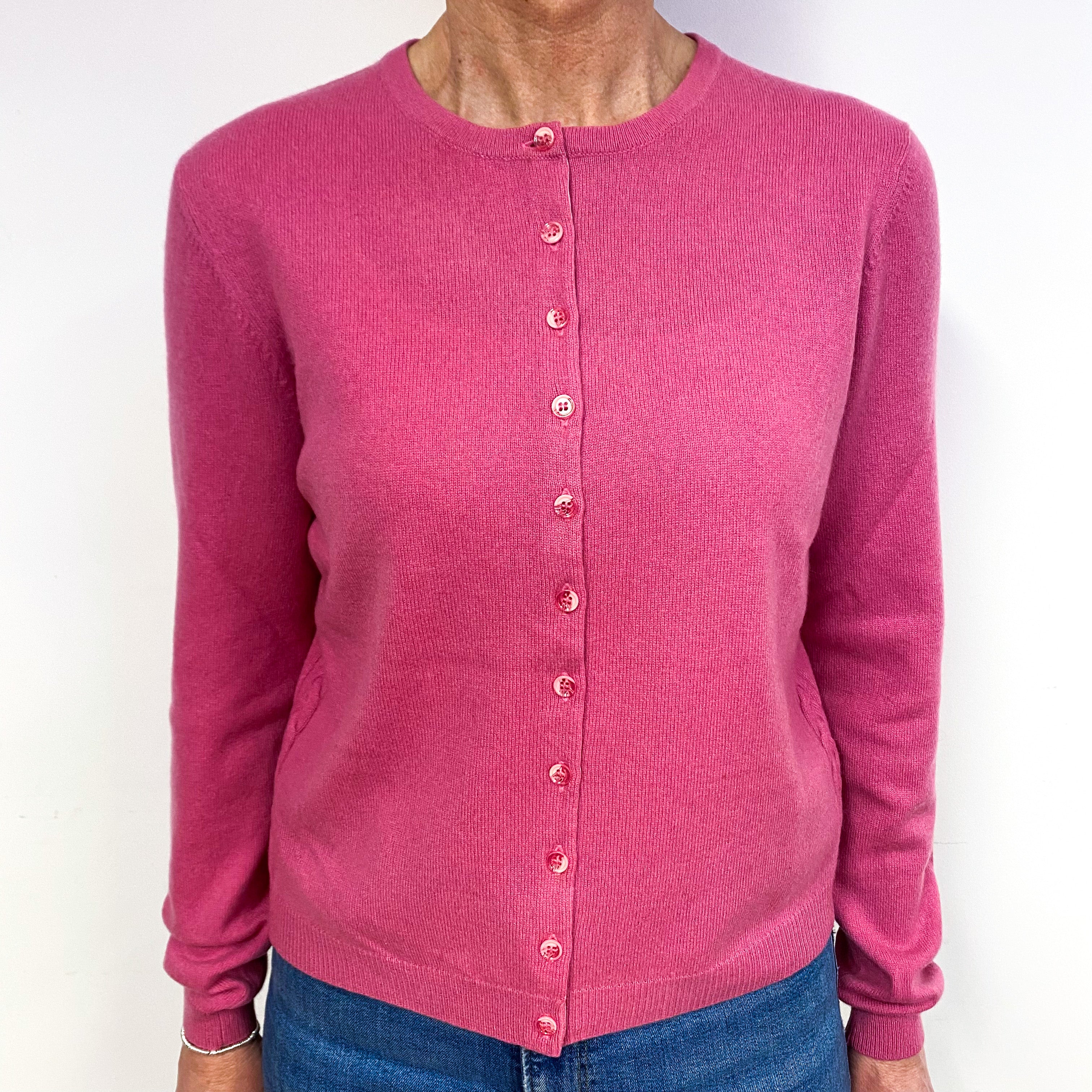 Lupin Pink Cashmere Crew Neck Cardigan Medium