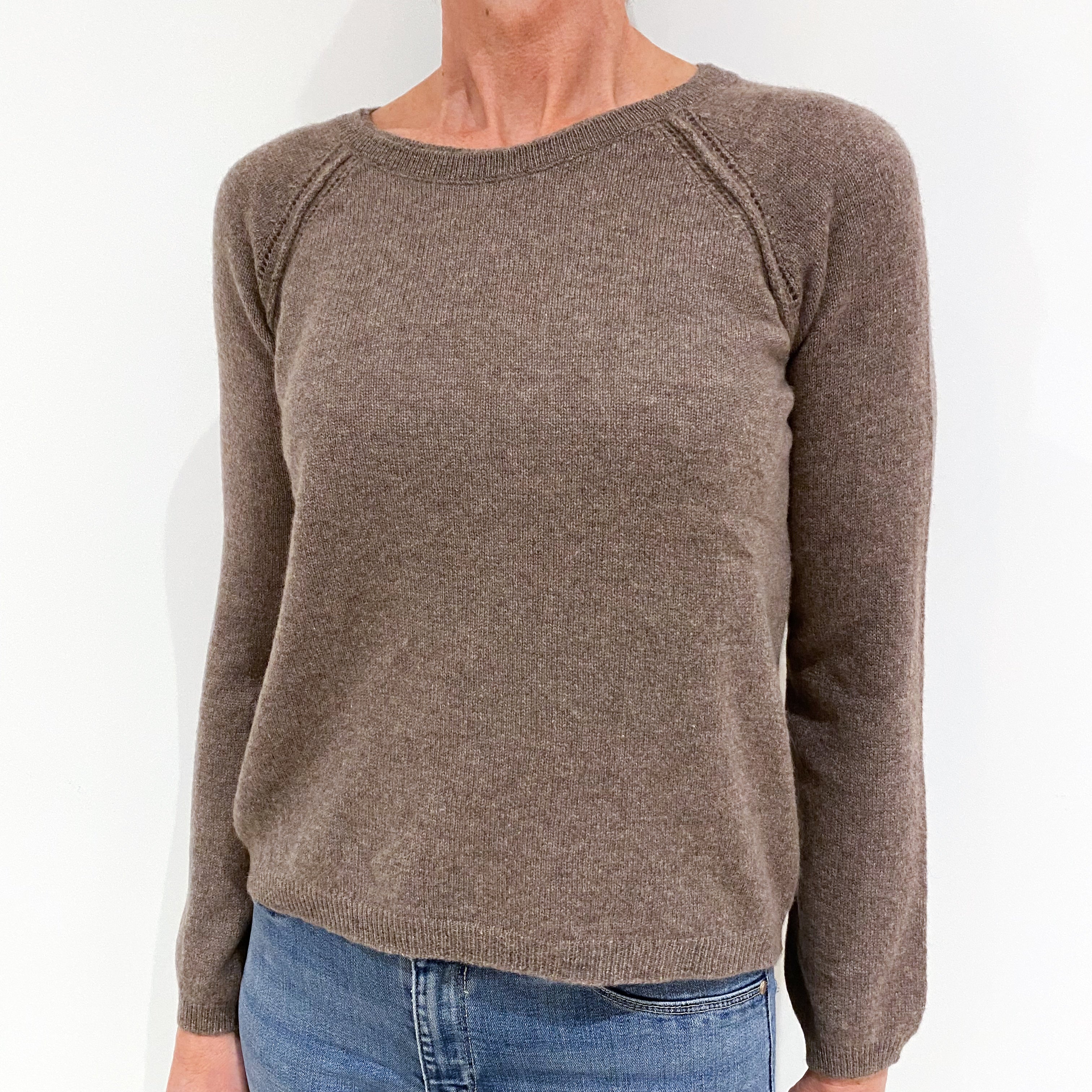 New Scottish Mink Brown Cashmere Crew Neck Jumper Small