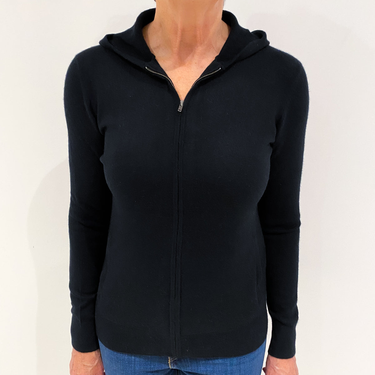 Black Cashmere Zip Up Hoodie Medium
