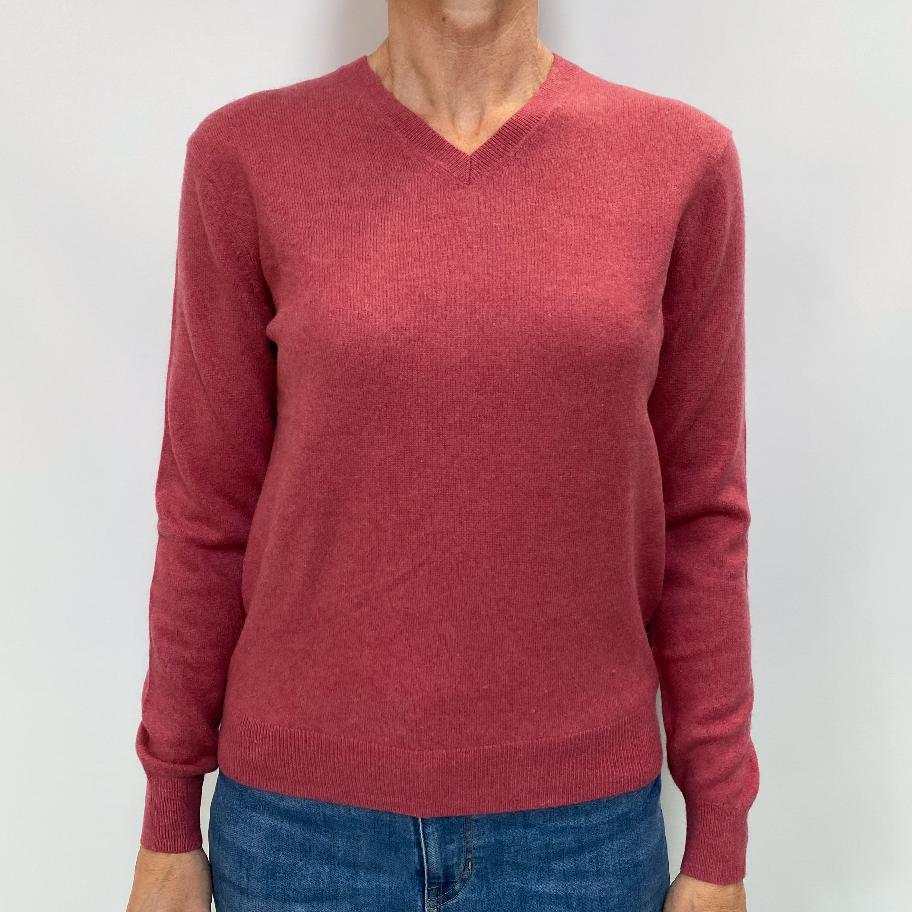 Crushed Raspberry Pink Cashmere V Neck Jumper Small