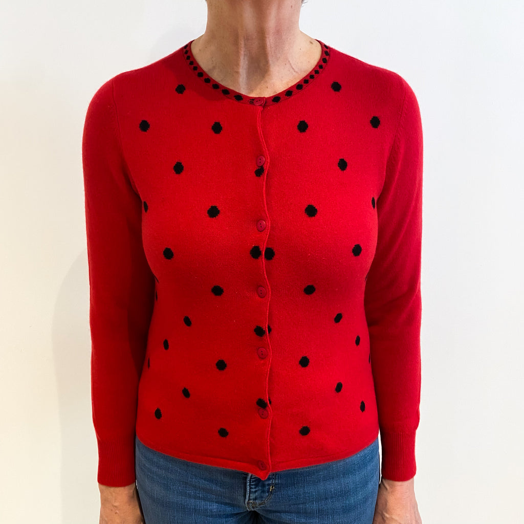 Red And Black Spotted Cashmere Cardigan Medium