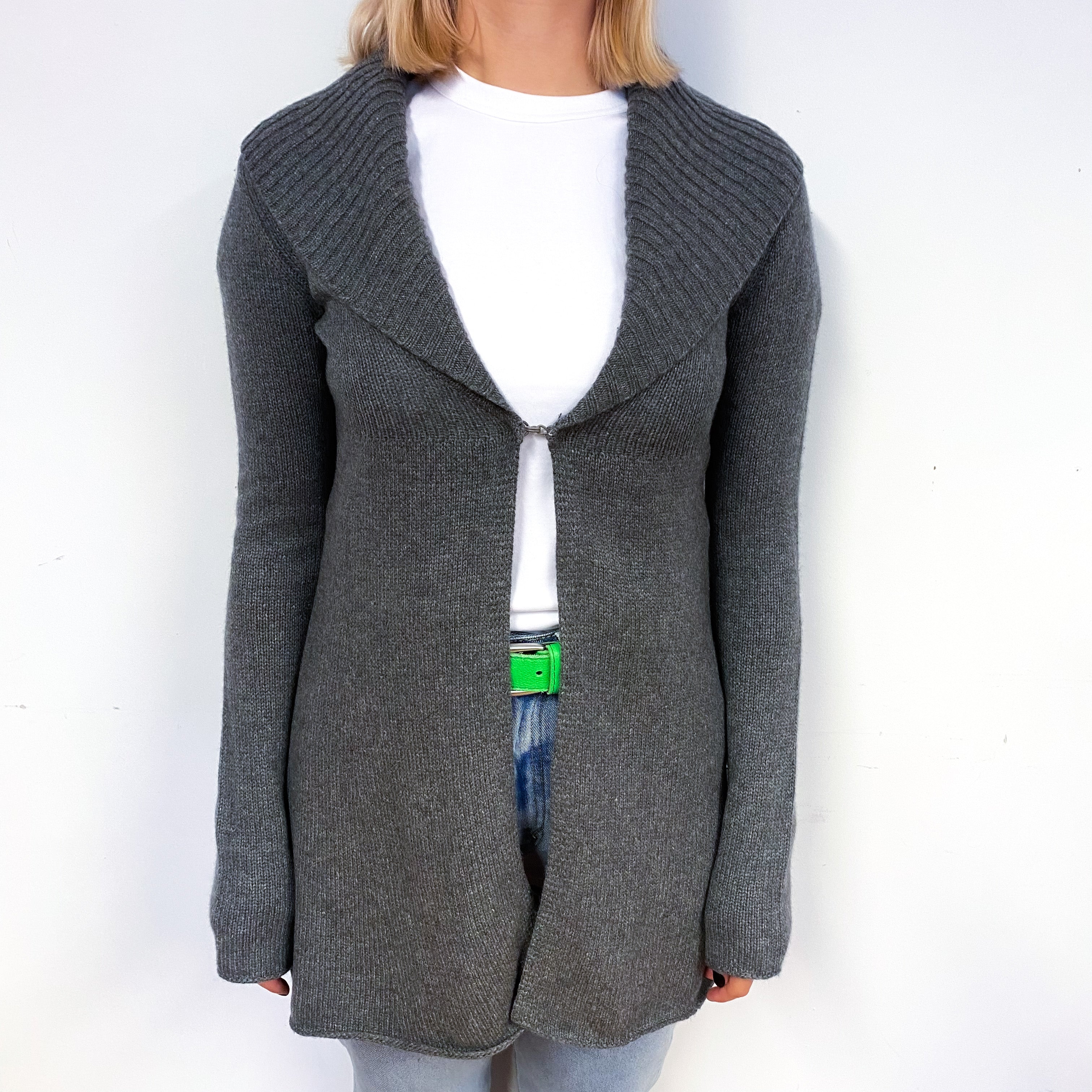 Slate Grey Longline Cashmere Collared Cardigan Small