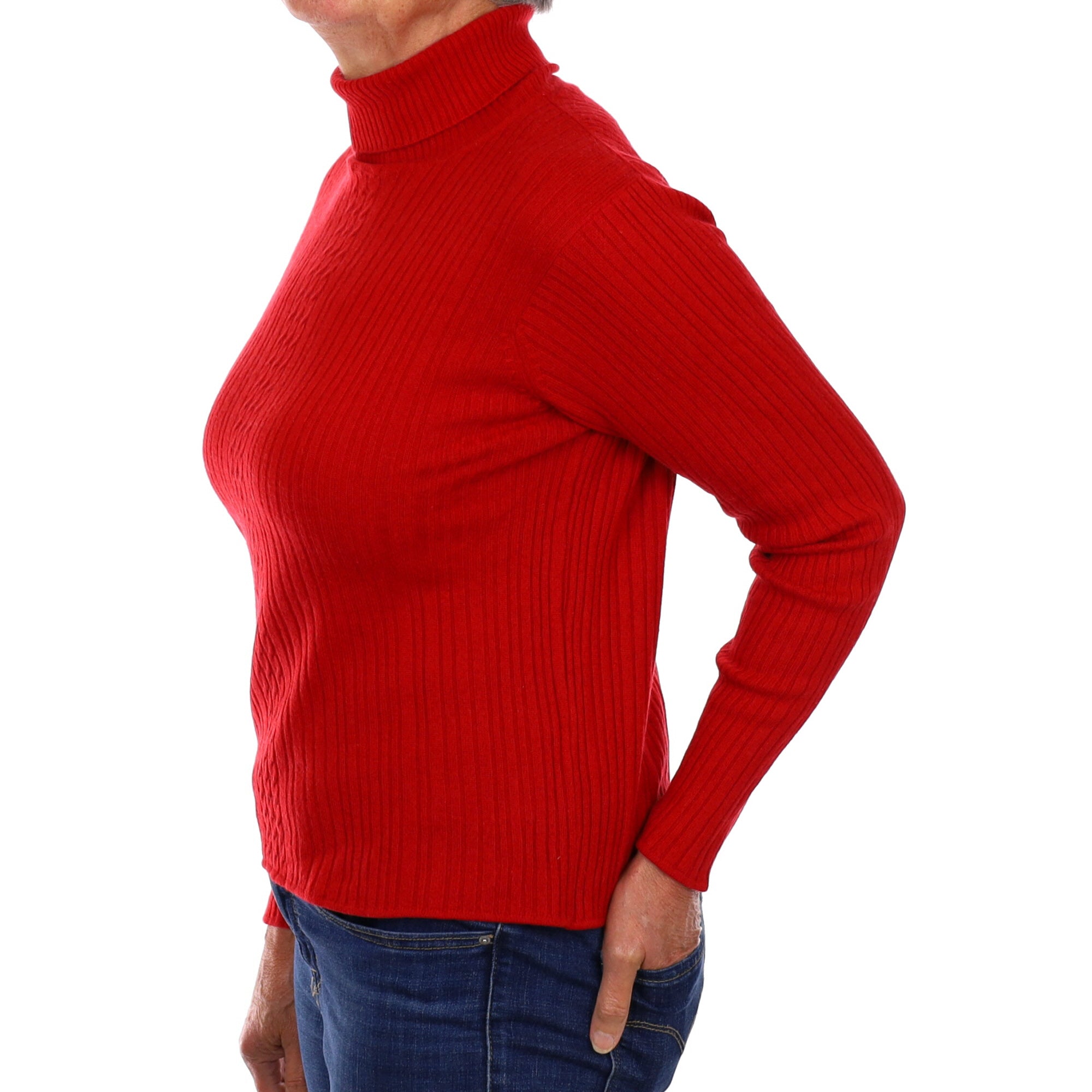 Scarlet Red Rib Cashmere Polo Neck Jumper Medium