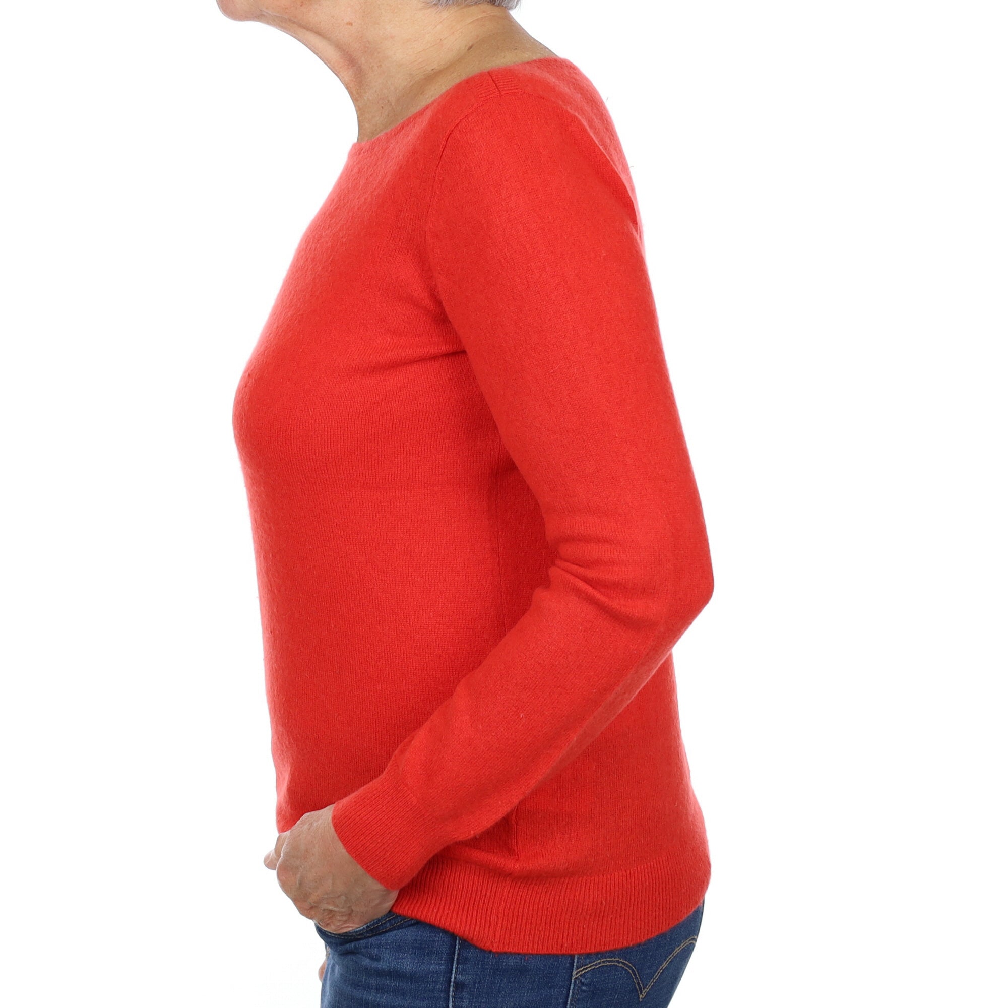 Vermillion Red Cashmere Slash Neck Jumper Medium