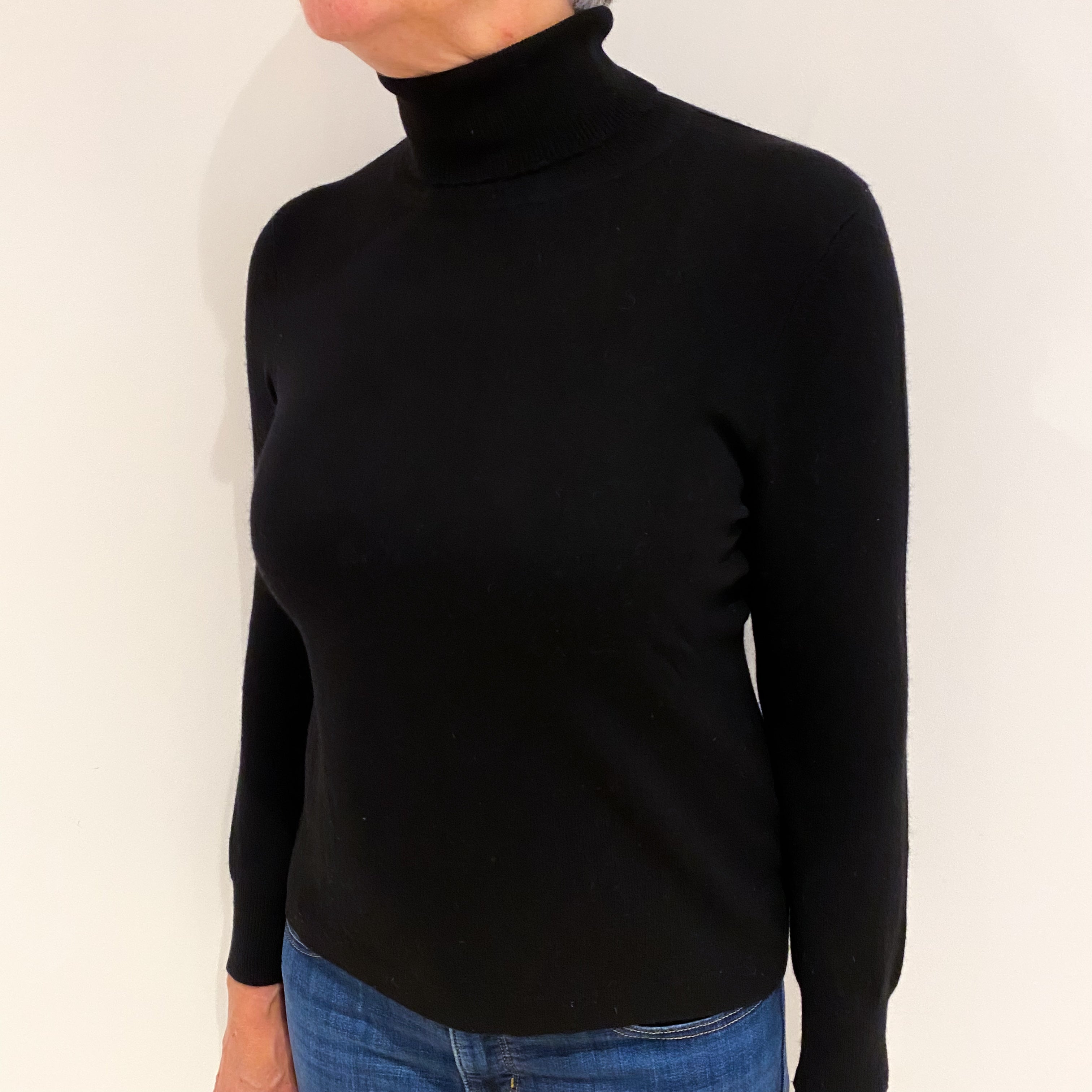 Black Cashmere Polo Neck Jumper Medium